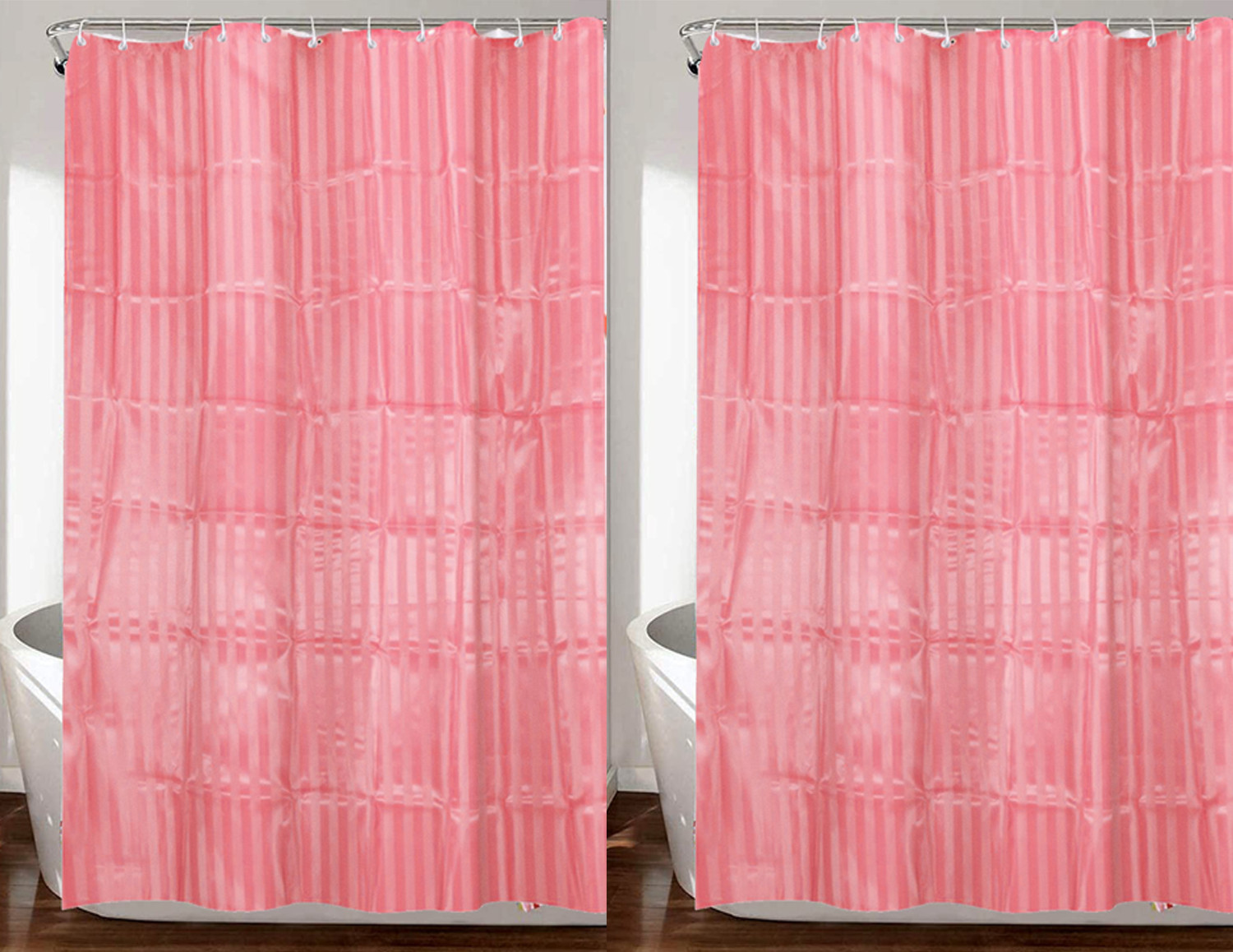 Kuber Industries 7 Feet PVC Shower Curtain/AC Curtain For Bathroom, Living Room With 8 Hooks (Pink)