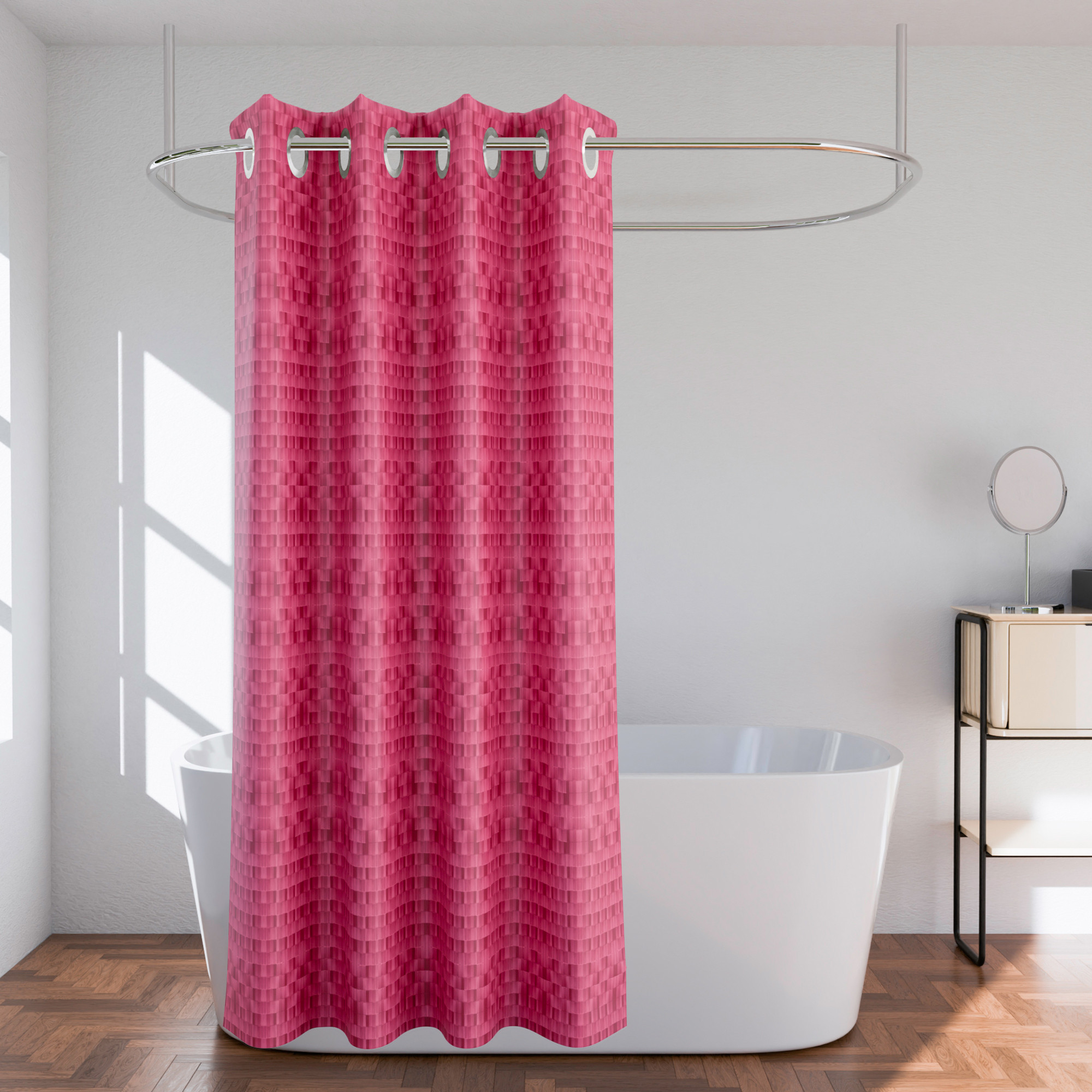 Kuber Industries 7 Ft Waterproof Check Eyelet Shower Curtains For Bathroom  Washroom Partition Screen  Wall Divider Parda For Bath  Pink