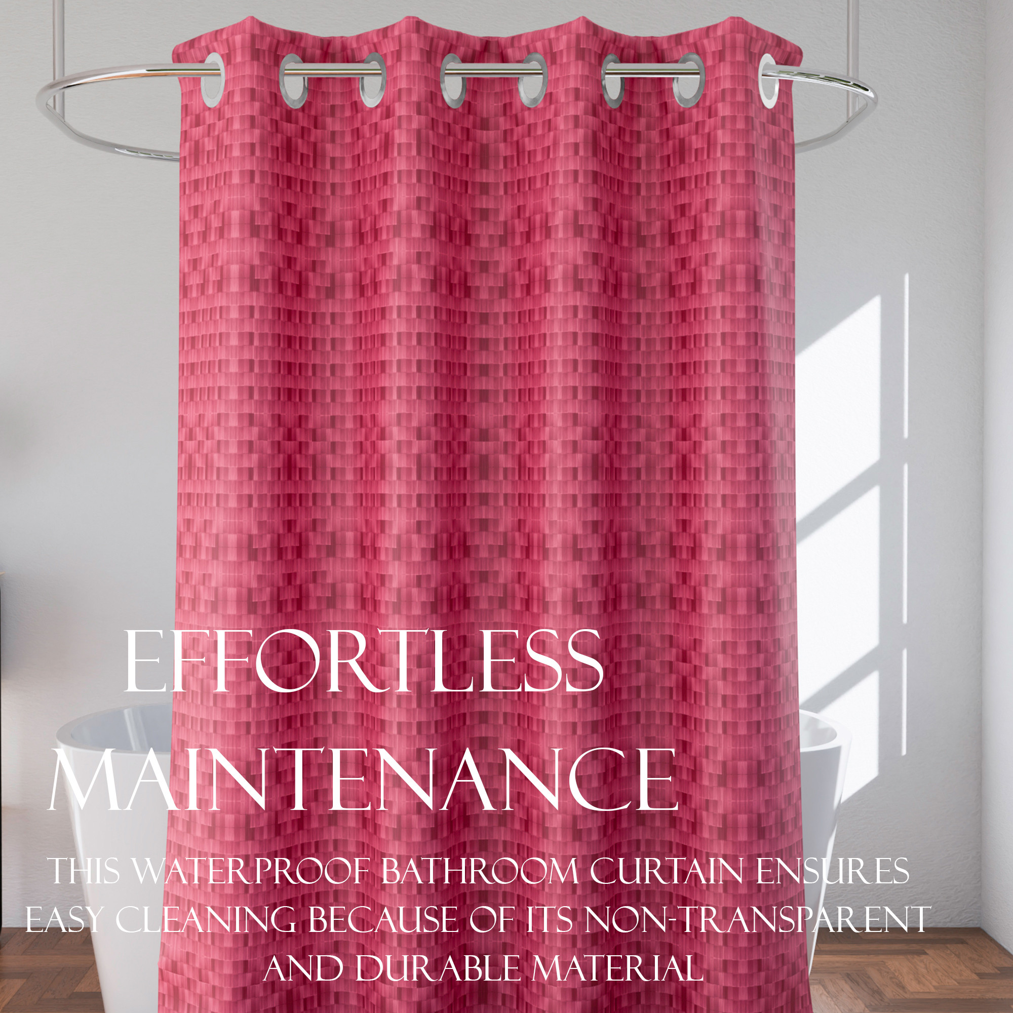 Kuber Industries 7 Ft Waterproof Check Eyelet Shower Curtains For Bathroom  Washroom Partition Screen  Wall Divider Parda For Bath  Pink