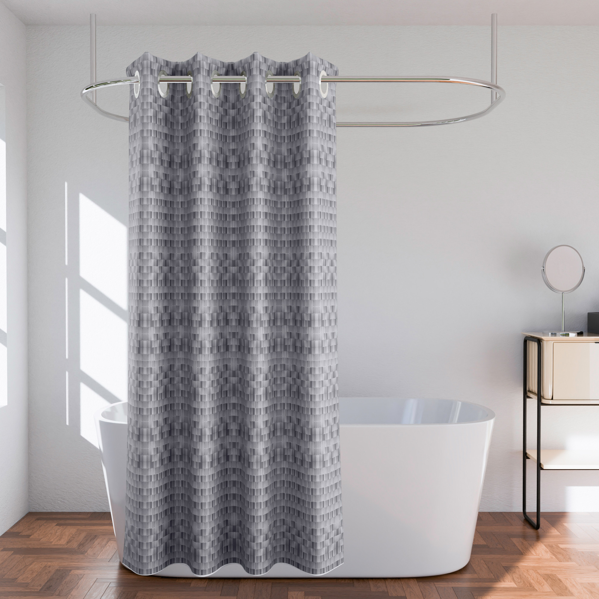 Kuber Industries 7 Ft Waterproof Check Eyelet Shower Curtains For Bathroom  Washroom Partition Screen  Wall Divider Parda For Bath  Grey