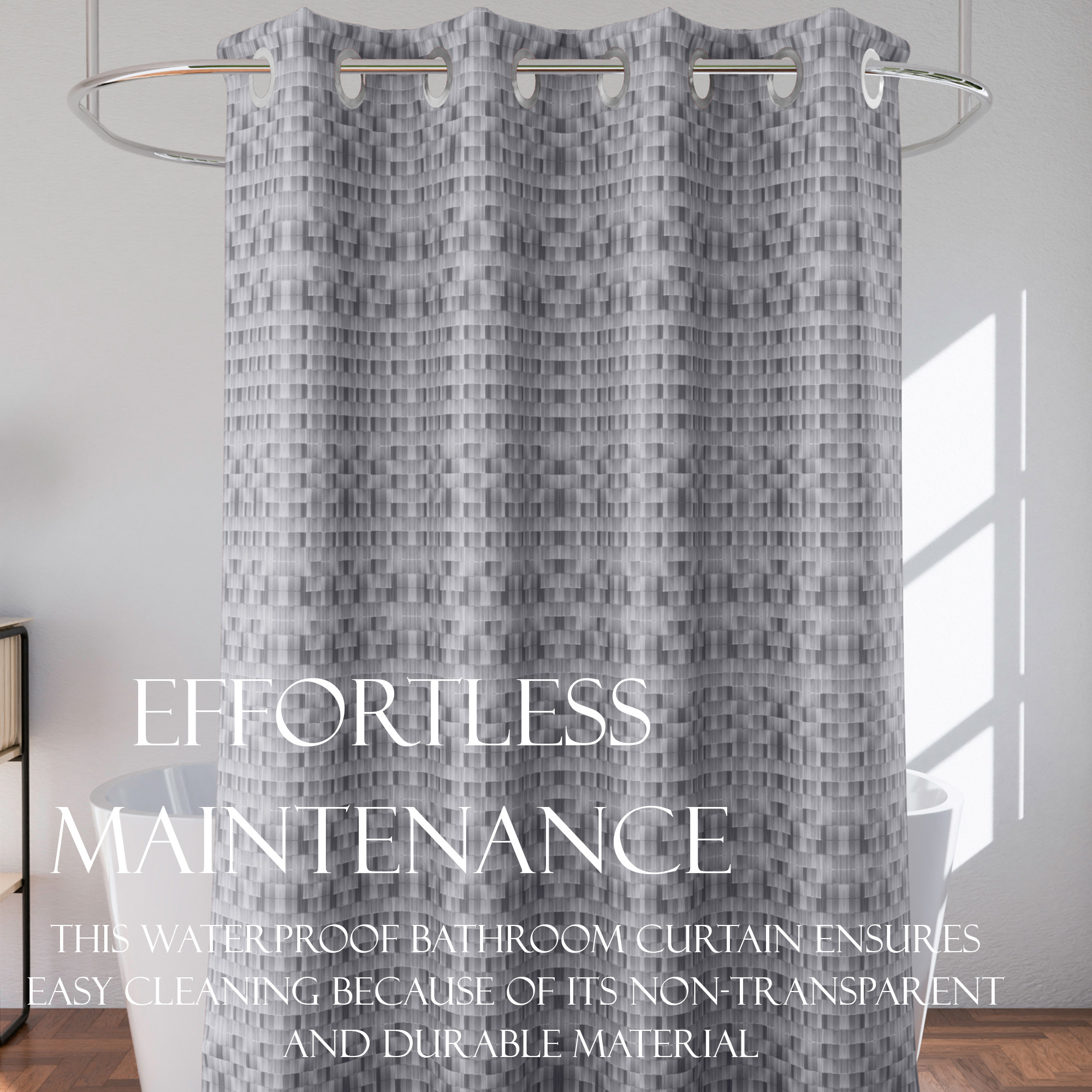 Kuber Industries 7 Ft Waterproof Check Eyelet Shower Curtains For Bathroom  Washroom Partition Screen  Wall Divider Parda For Bath  Grey