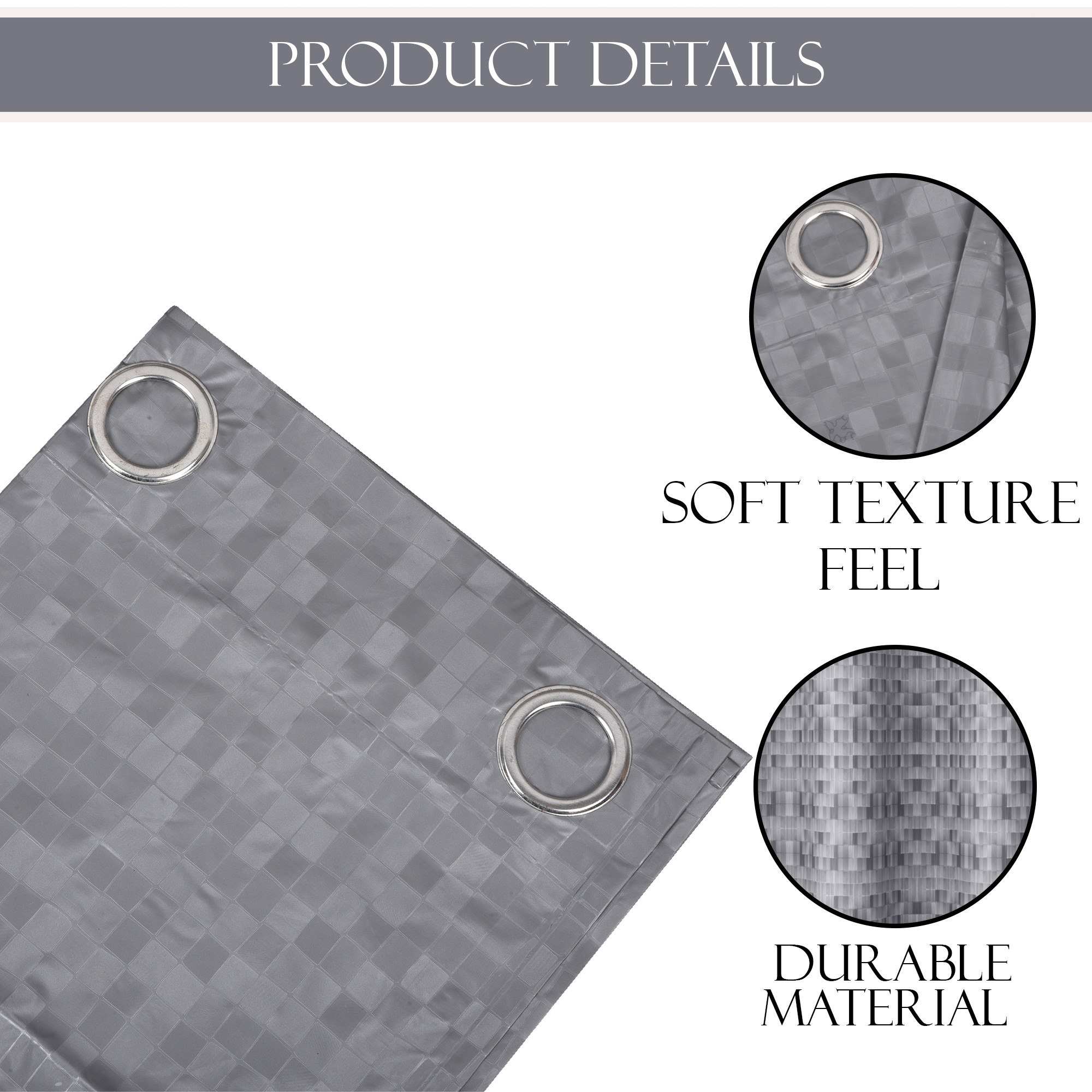 Kuber Industries 7 Ft Waterproof Check Eyelet Shower Curtains For Bathroom  Washroom Partition Screen  Wall Divider Parda For Bath  Grey