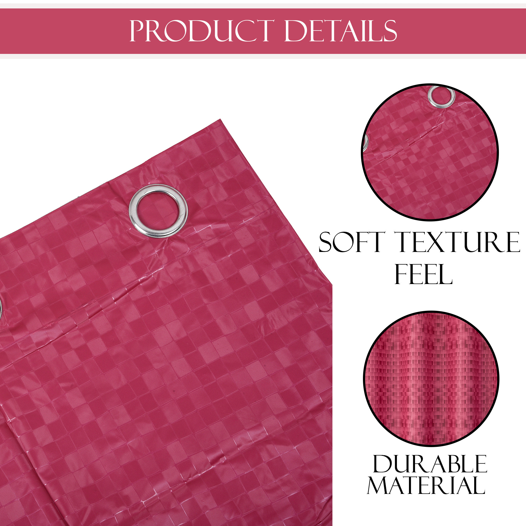 Kuber Industries 7 Ft Waterproof Check Eyelet Shower Curtains For Bathroom  Washroom Partition Screen  Wall Divider Parda For Bath  Pink