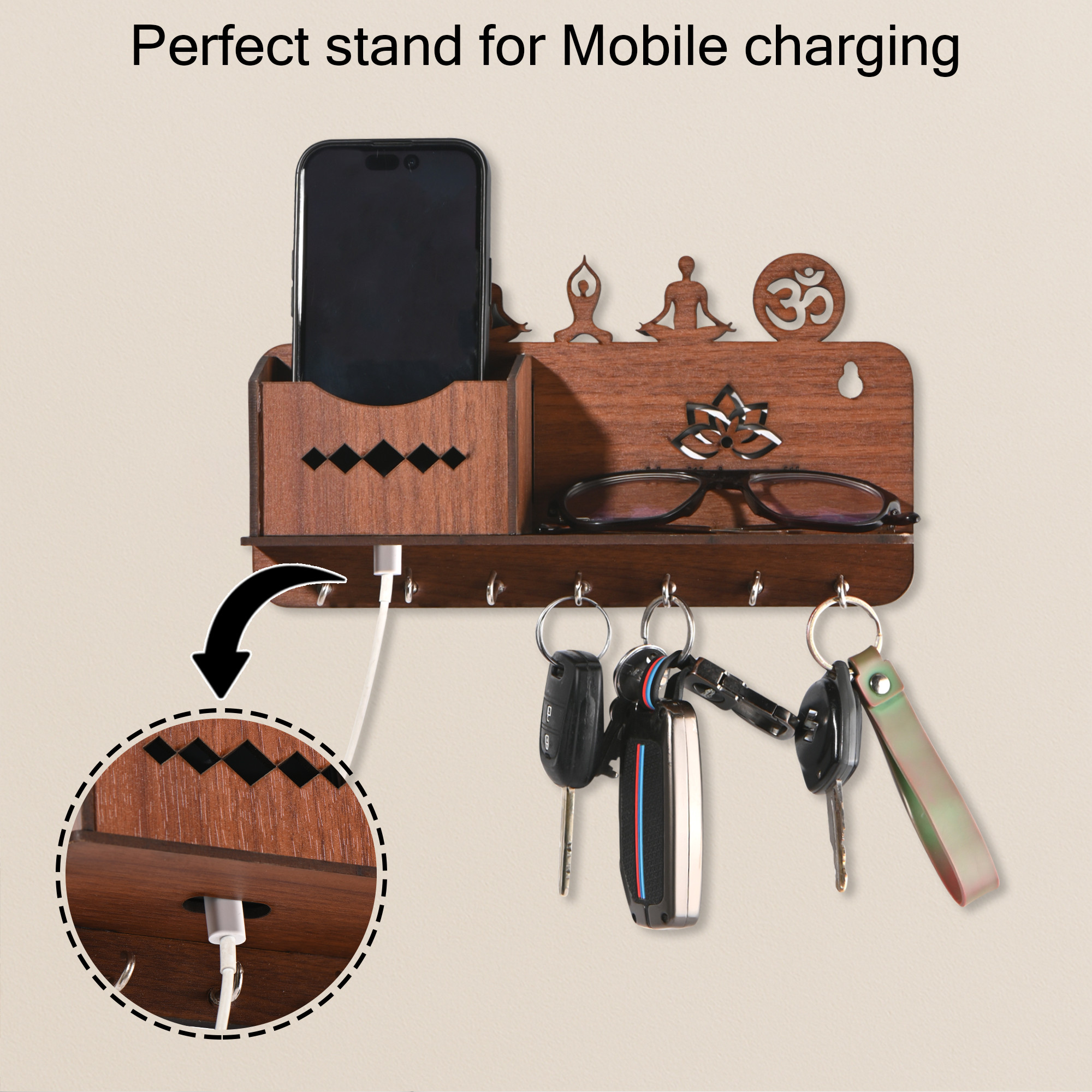 Kuber Industries 7 Hook Wooden Key Holder for Home Decor Stylish  Aesthetic Key Holder Stand  Key Stand for Wall with Shelf  Key Hangers  Decorative Items for Home Decor  Dark Brown