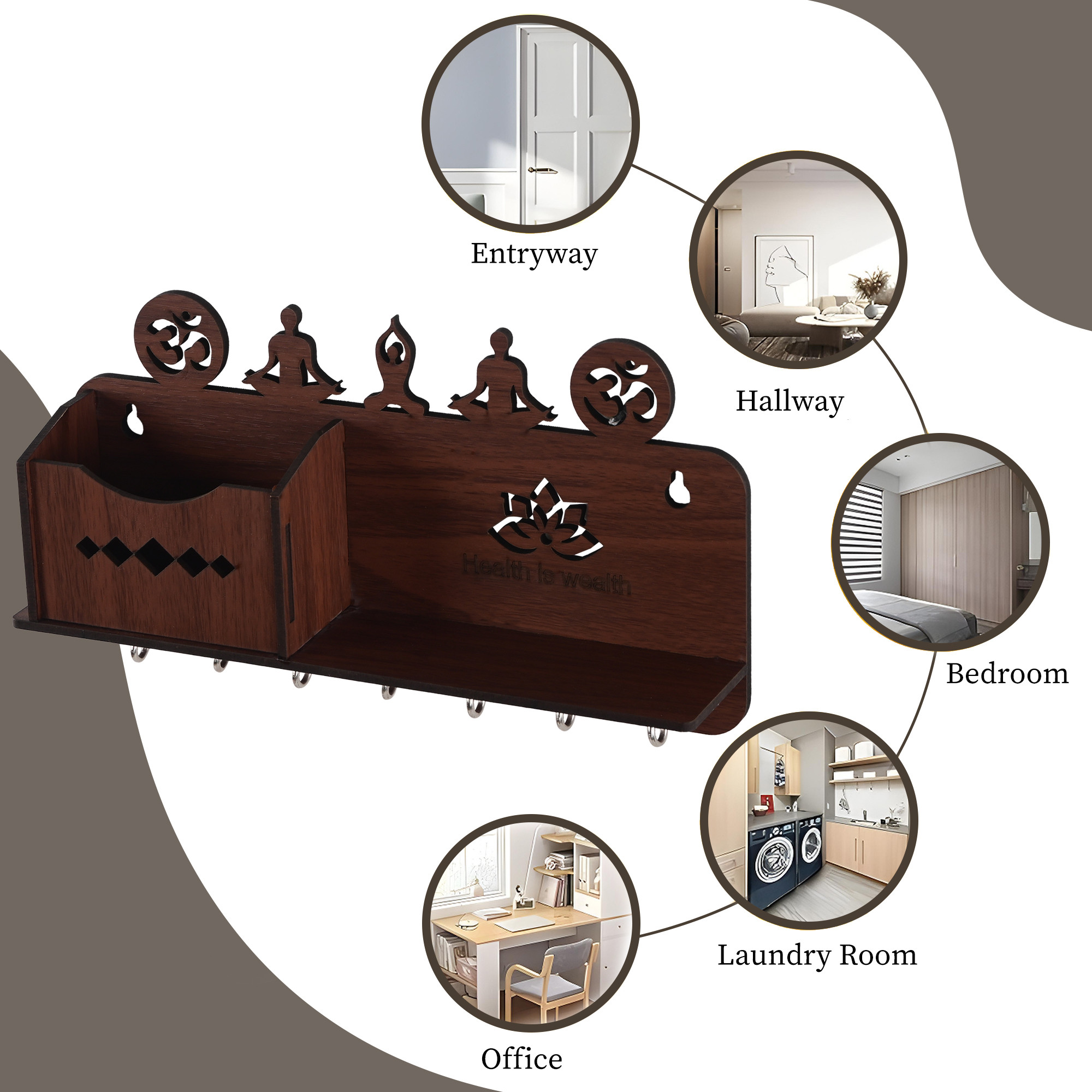 Kuber Industries 7 Hook Wooden Key Holder for Home Decor Stylish  Aesthetic Key Holder Stand  Key Stand for Wall with Shelf  Key Hangers  Decorative Items for Home Decor  Dark Brown