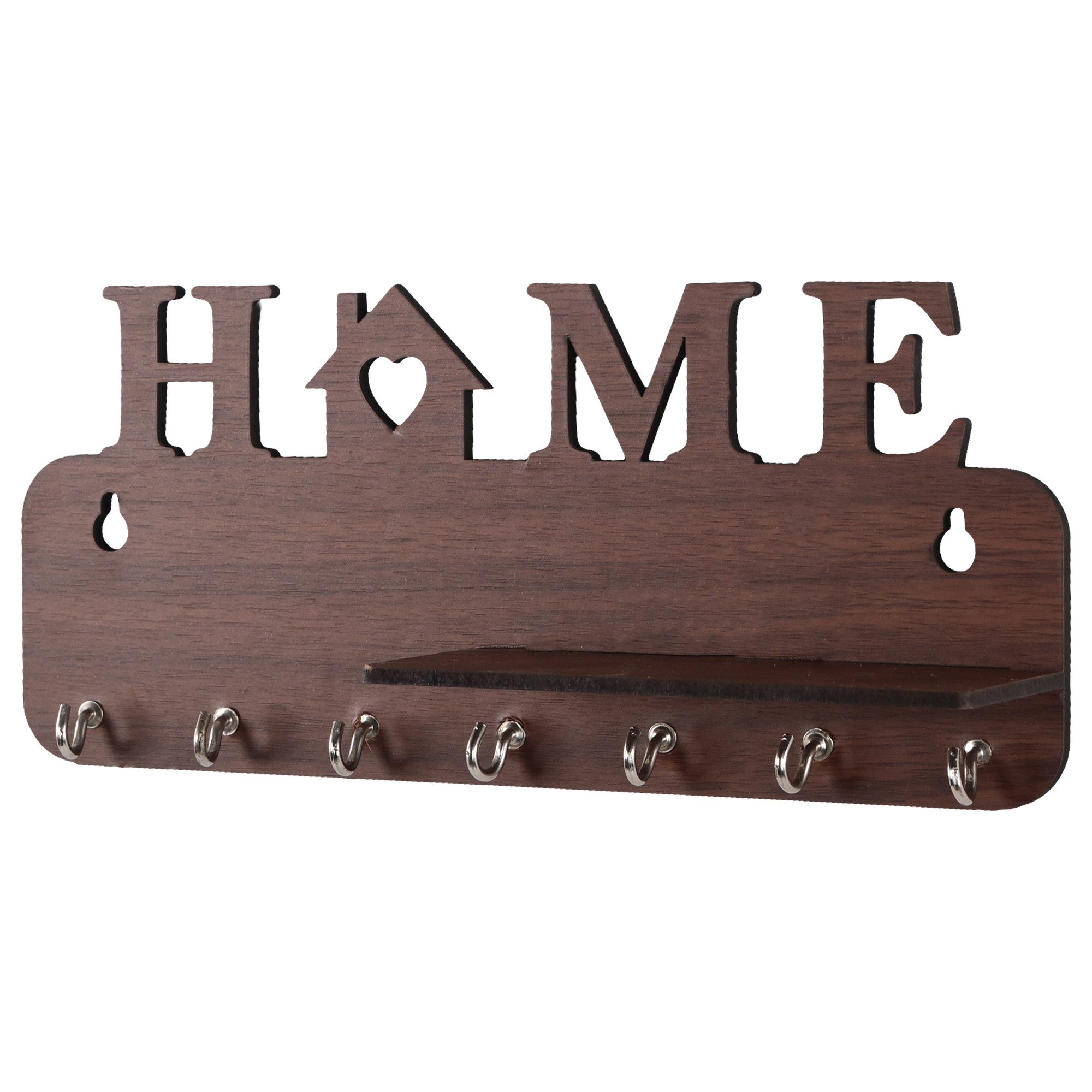 Kuber Industries 7 Hook Wooden Key Holder for Home Decor Stylish  Key Holder Stand  Key Stand for Wall  Key Hangers  Decorative Items for Home Decor  C Home Print - Dark Brown