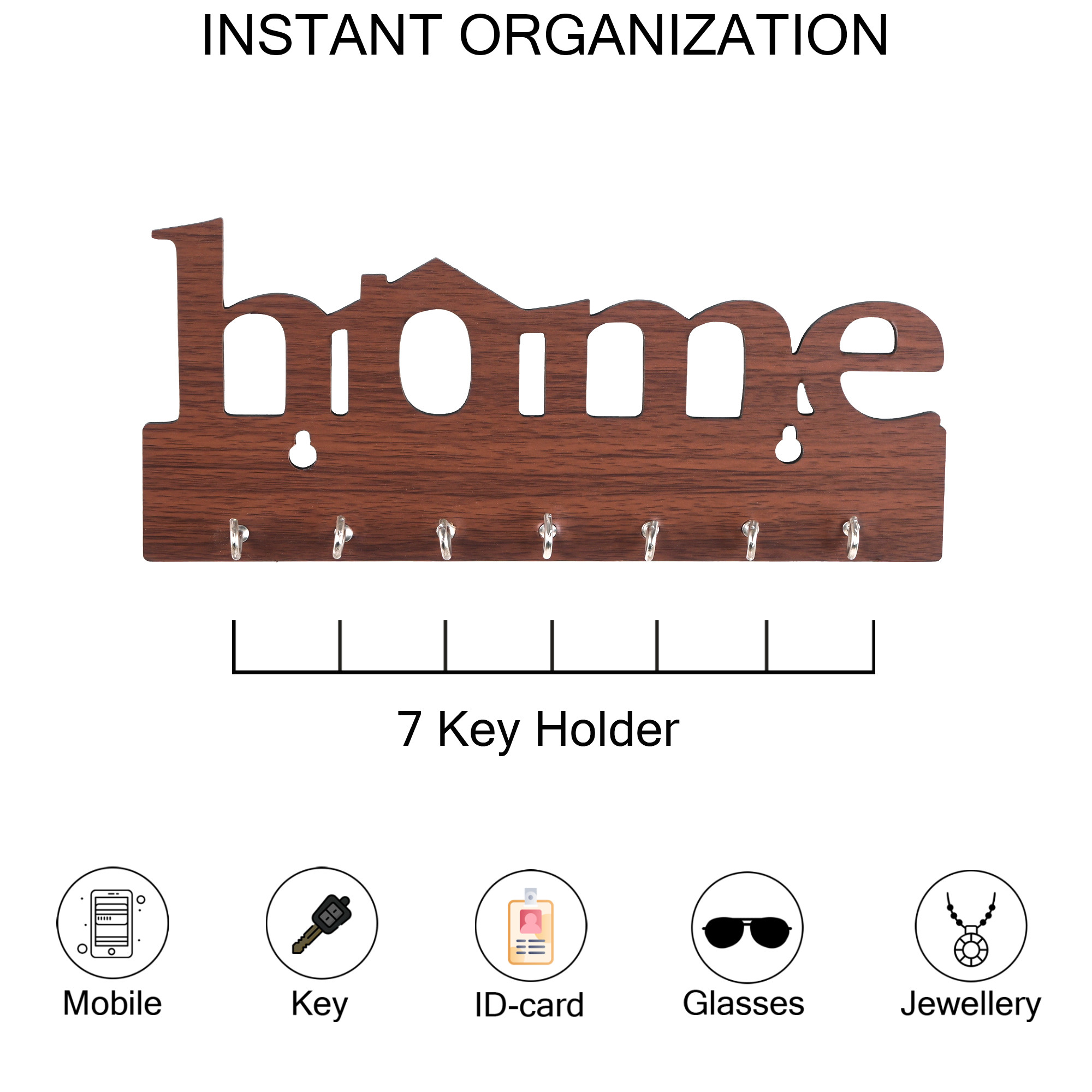 Kuber Industries 7 Hook Wooden Key Holder for Home Decor Stylish  Key Holder Stand  Key Stand for Wall  Key Hangers  Decorative Items for Home Decor  Home - Dark Brown
