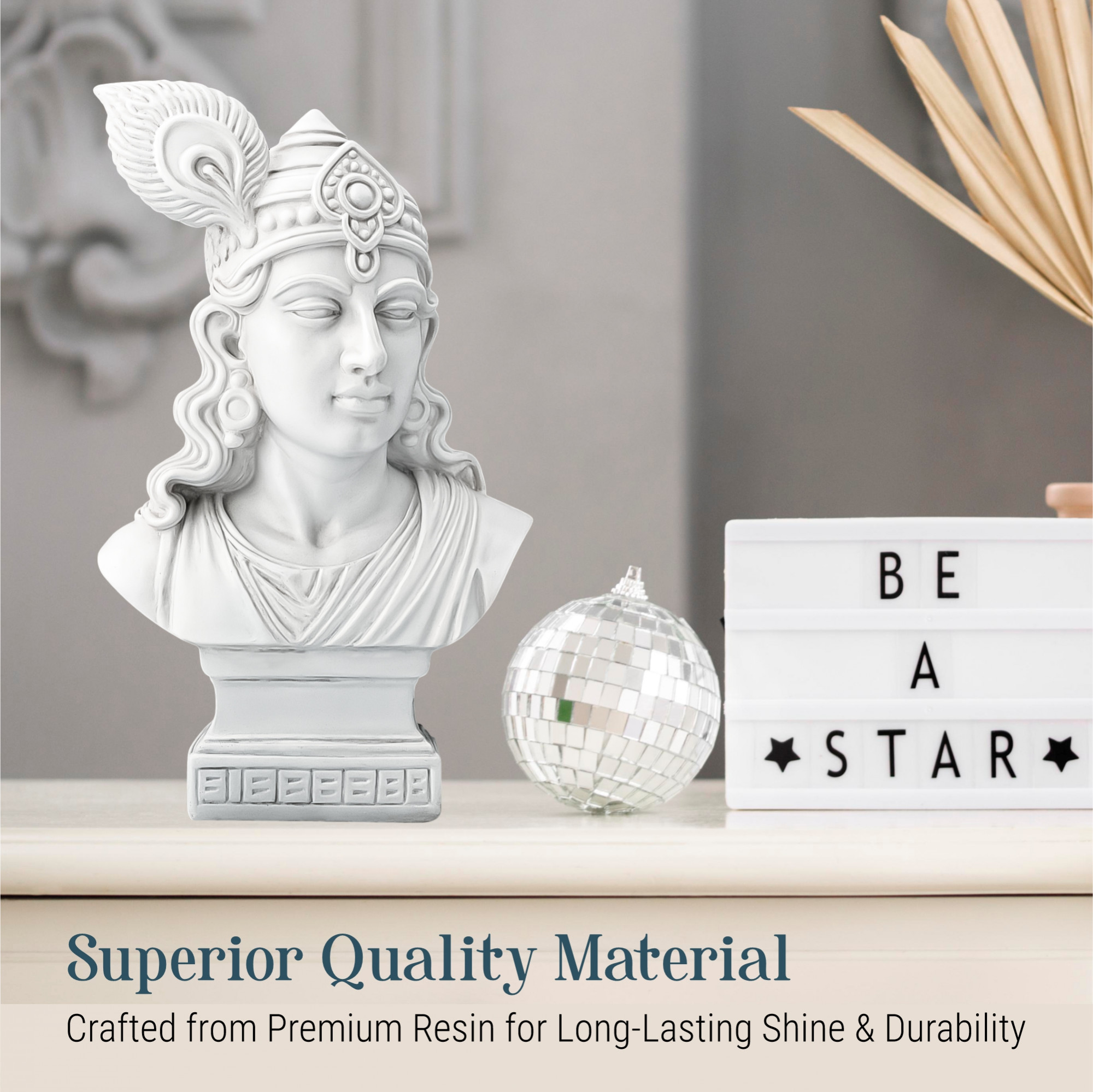 Kuber Industries 7 Inch Resin Lord Krishna Idol  Figurine  Show Pieces for Home Decor Living Room and Office Desk  House Warming Gifts  White