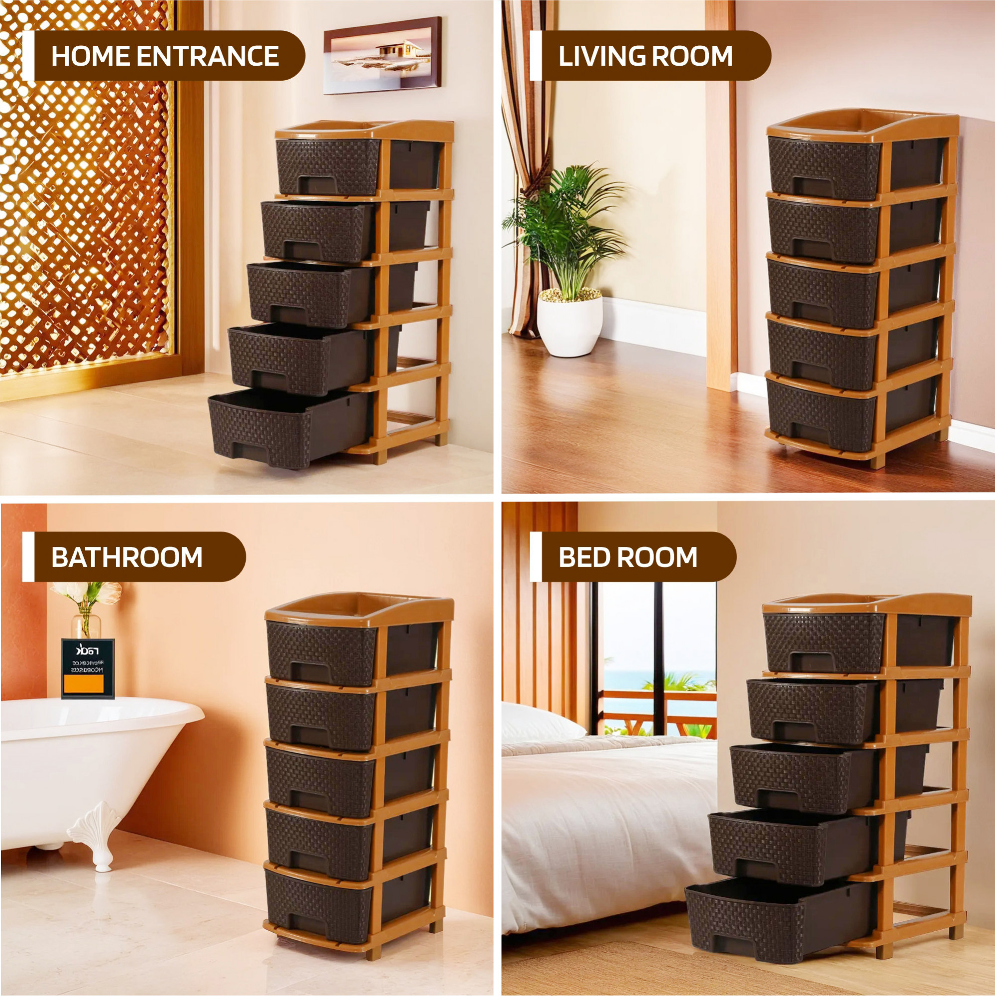 Kuber Industries 7-Layer  57 Ltr Modular Drawer Storage Organizer  Easy-to-Clean Books Clothes  Toys Organizer for Kids Room Bathroom  Parlour  Chocolate Brown