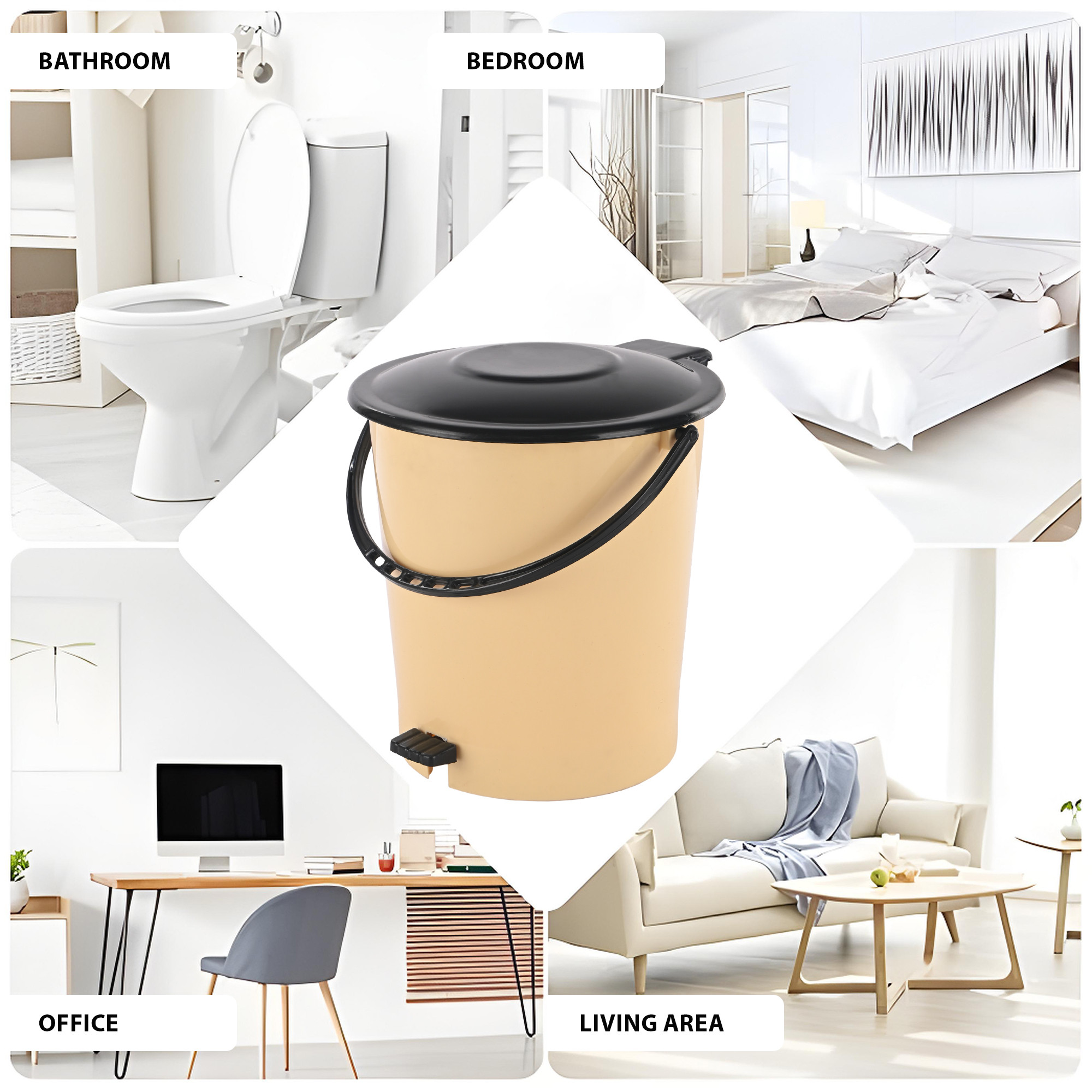 Kuber Industries 7 Ltr Plastic Dustbin for Home with Pedal Lid  Handle  Dustbin for Kitchen Bathroom  Office  Garbage Bin for Wet or Dry Waste  Ultra- Cream  Black