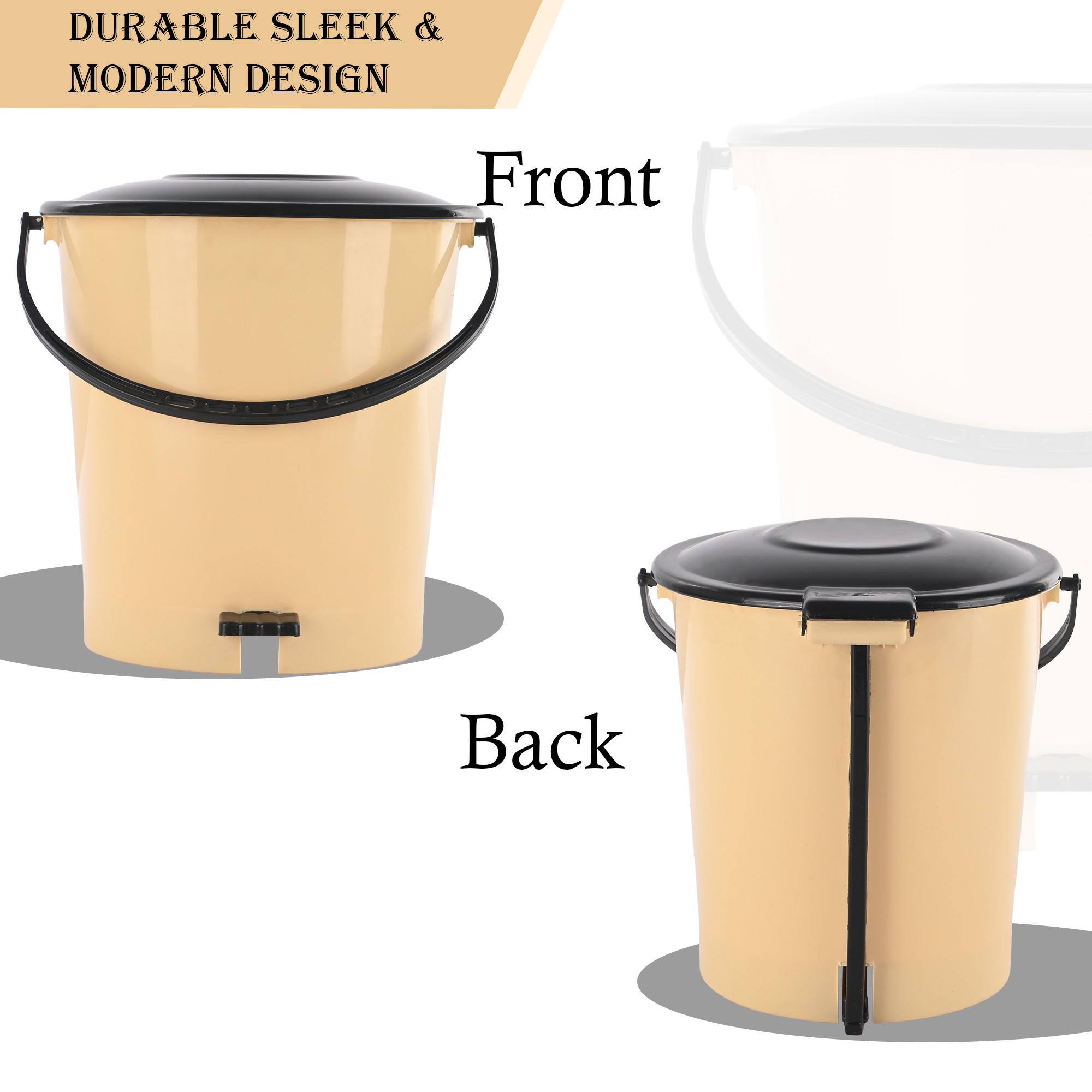 Kuber Industries 7 Ltr Plastic Dustbin for Home with Pedal Lid  Handle  Dustbin for Kitchen Bathroom  Office  Garbage Bin for Wet or Dry Waste  Ultra- Cream  Black