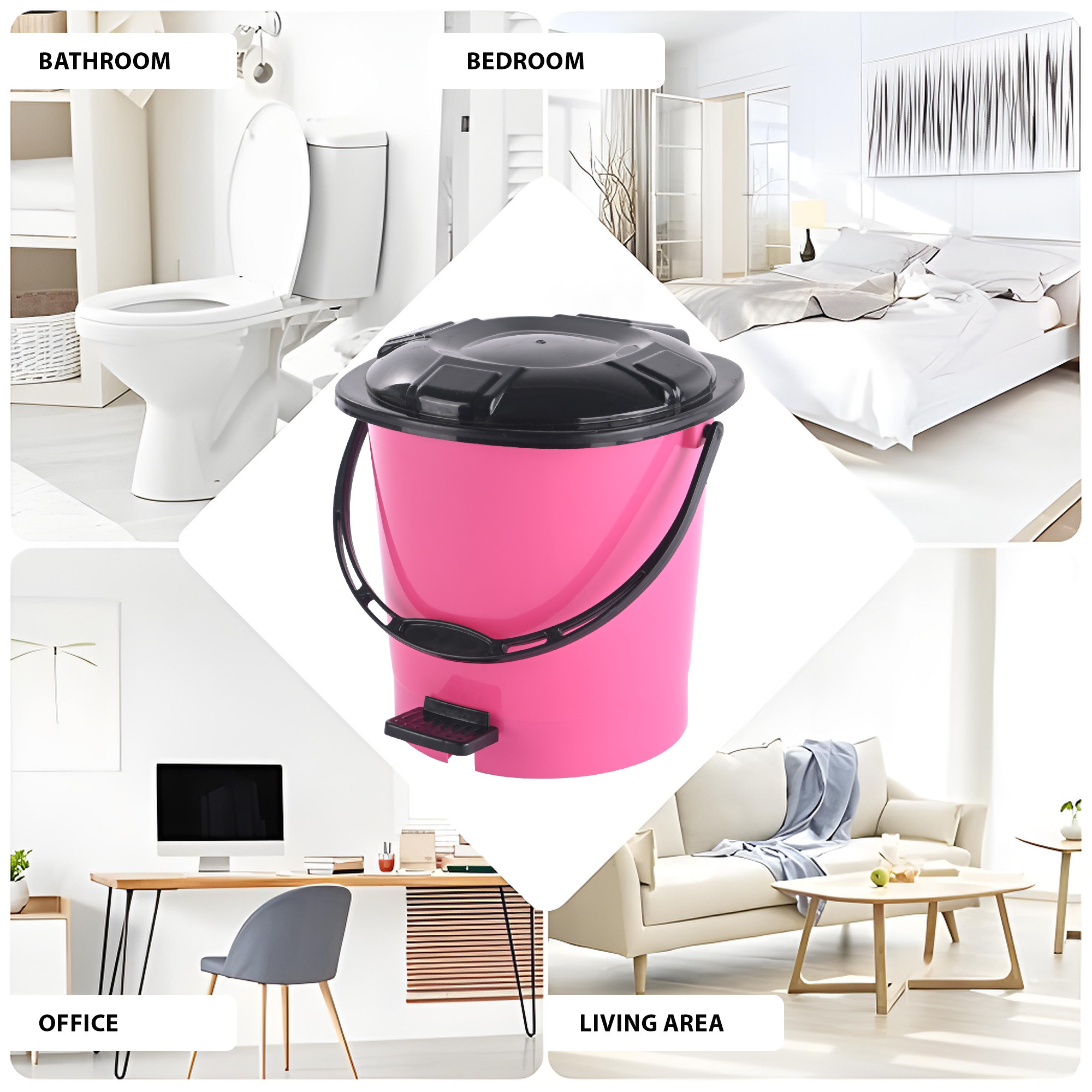 Kuber Industries 7 Ltr Plastic Dustbin for Home with Pedal Lid  Handle  Dustbin for Kitchen Bathroom  Office  Garbage Bin for Wet or Dry Waste  Ultra- Pink  Black