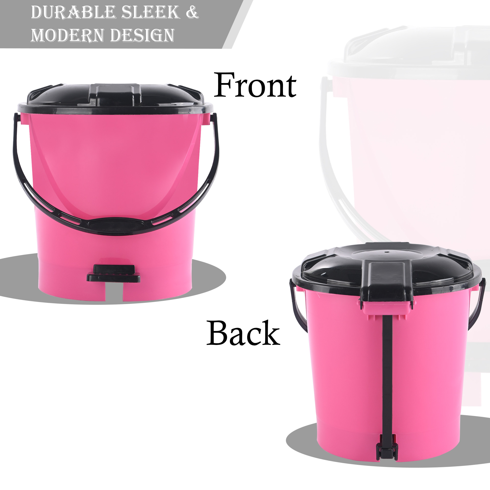 Kuber Industries 7 Ltr Plastic Dustbin for Home with Pedal Lid  Handle  Dustbin for Kitchen Bathroom  Office  Garbage Bin for Wet or Dry Waste  Ultra- Pink  Black