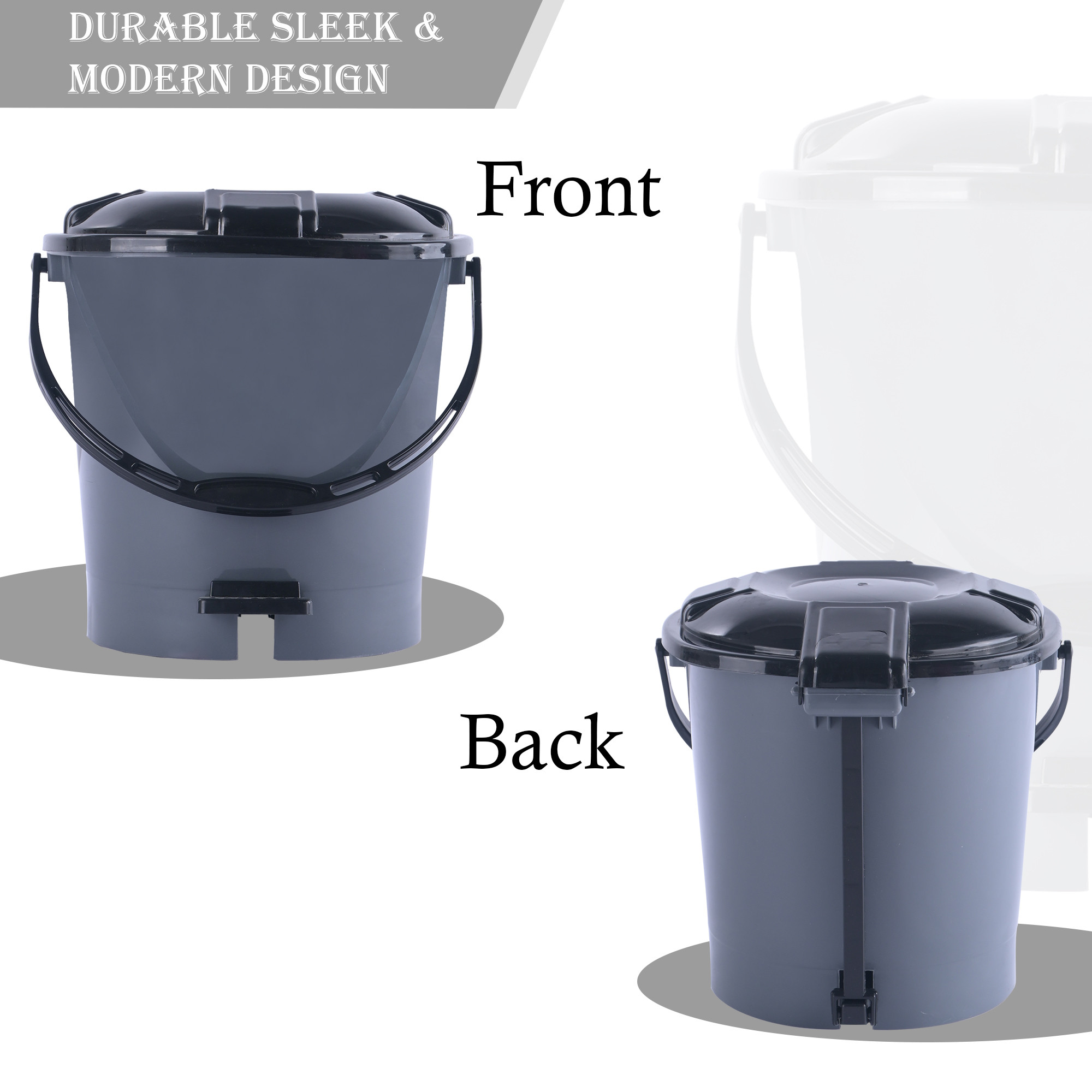 Kuber Industries 7 Ltr Plastic Dustbin for Home with Pedal Lid  Handle  Dustbin for Kitchen Bathroom  Office  Garbage Bin for Wet or Dry Waste  Check Dhakkan- Grey  Black