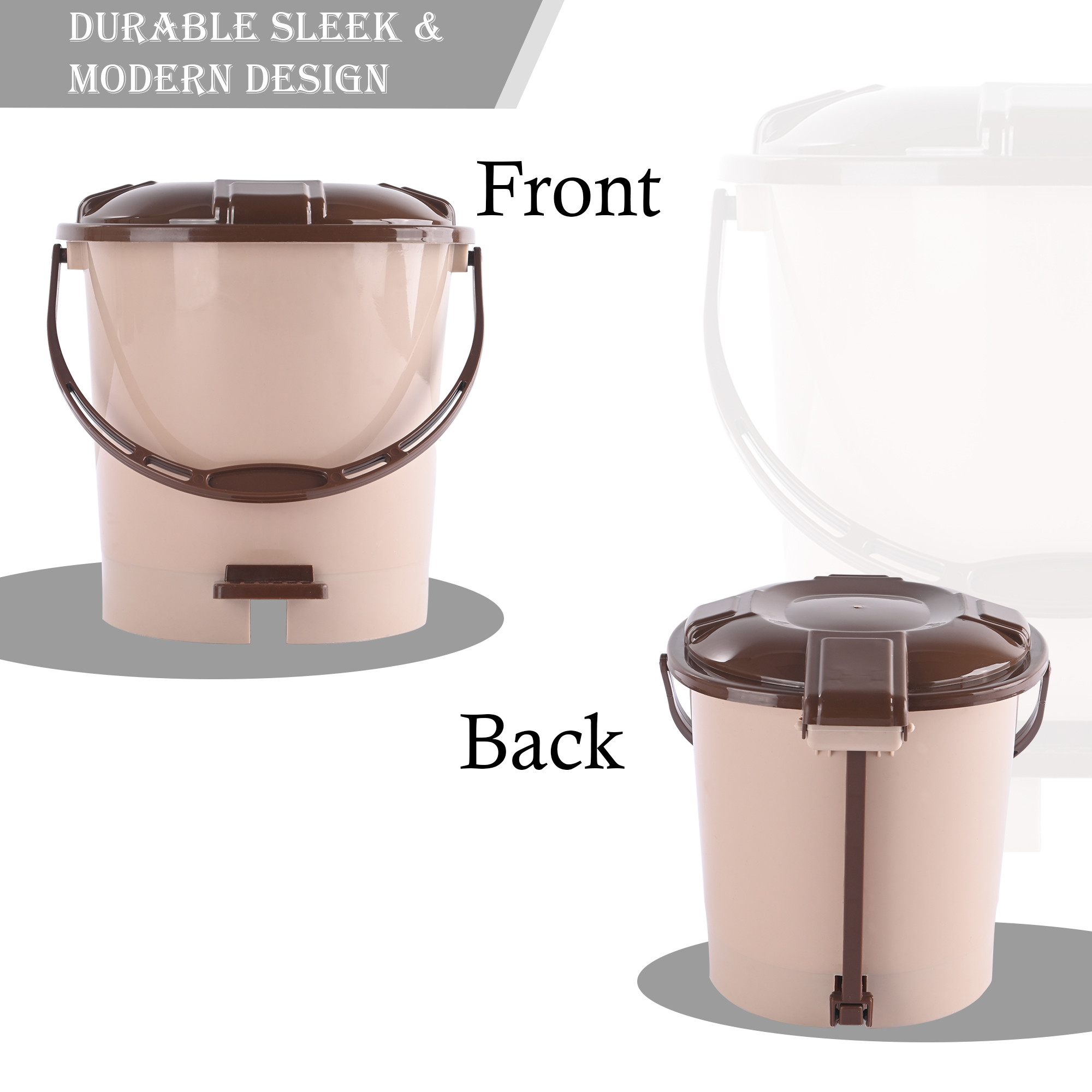 Kuber Industries 7 Ltr Plastic Dustbin for Home with Pedal Lid  Handle  Dustbin for Kitchen Bathroom  Office  Garbage Bin for Wet or Dry Waste  Check Dhakkan- Cream  Brown