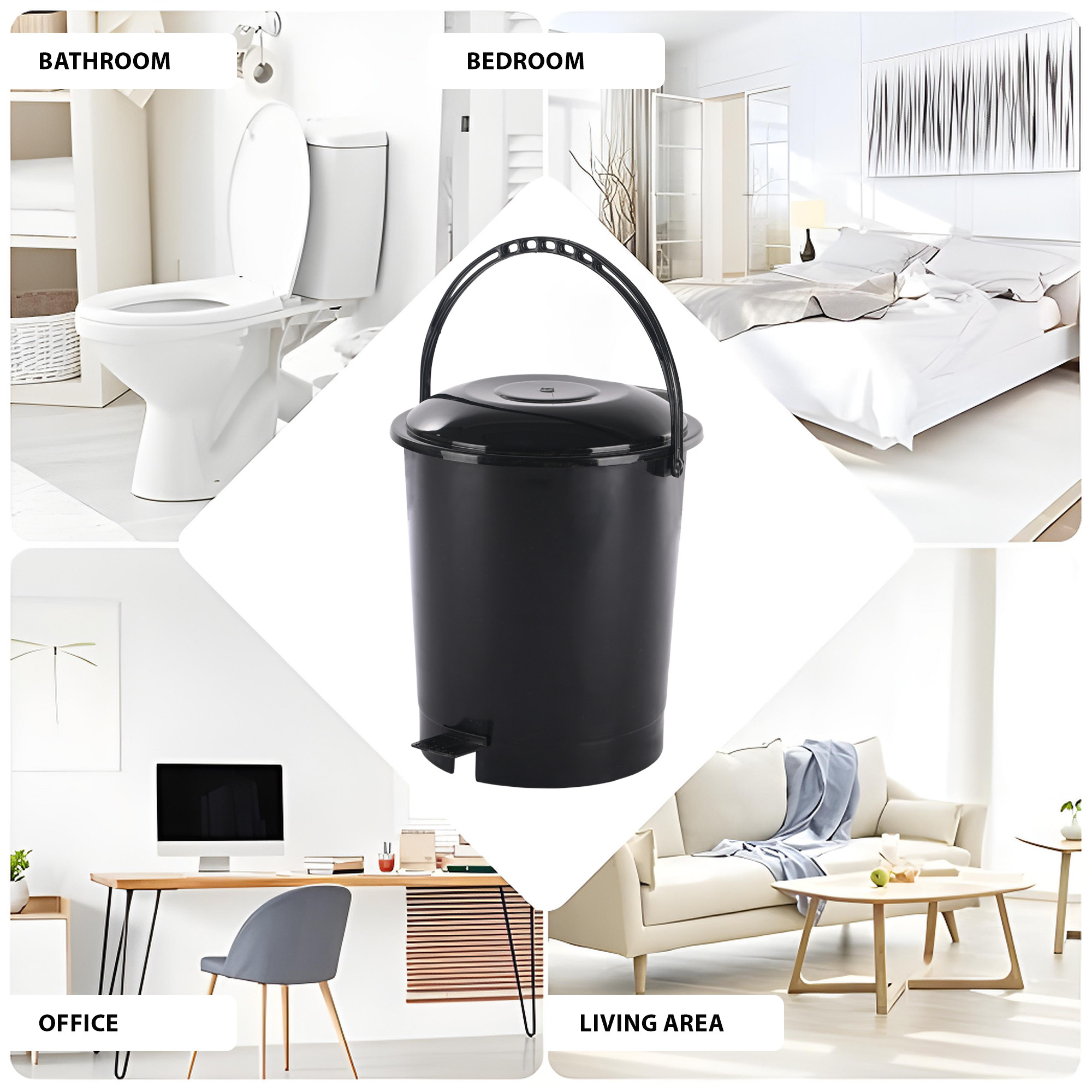 Kuber Industries 7 Ltr Plastic Dustbin for Home with Pedal Lid  Handle  Dustbin for Kitchen Bathroom  Office  Garbage Bin for Wet or Dry Waste  Check Dhakkan- Black