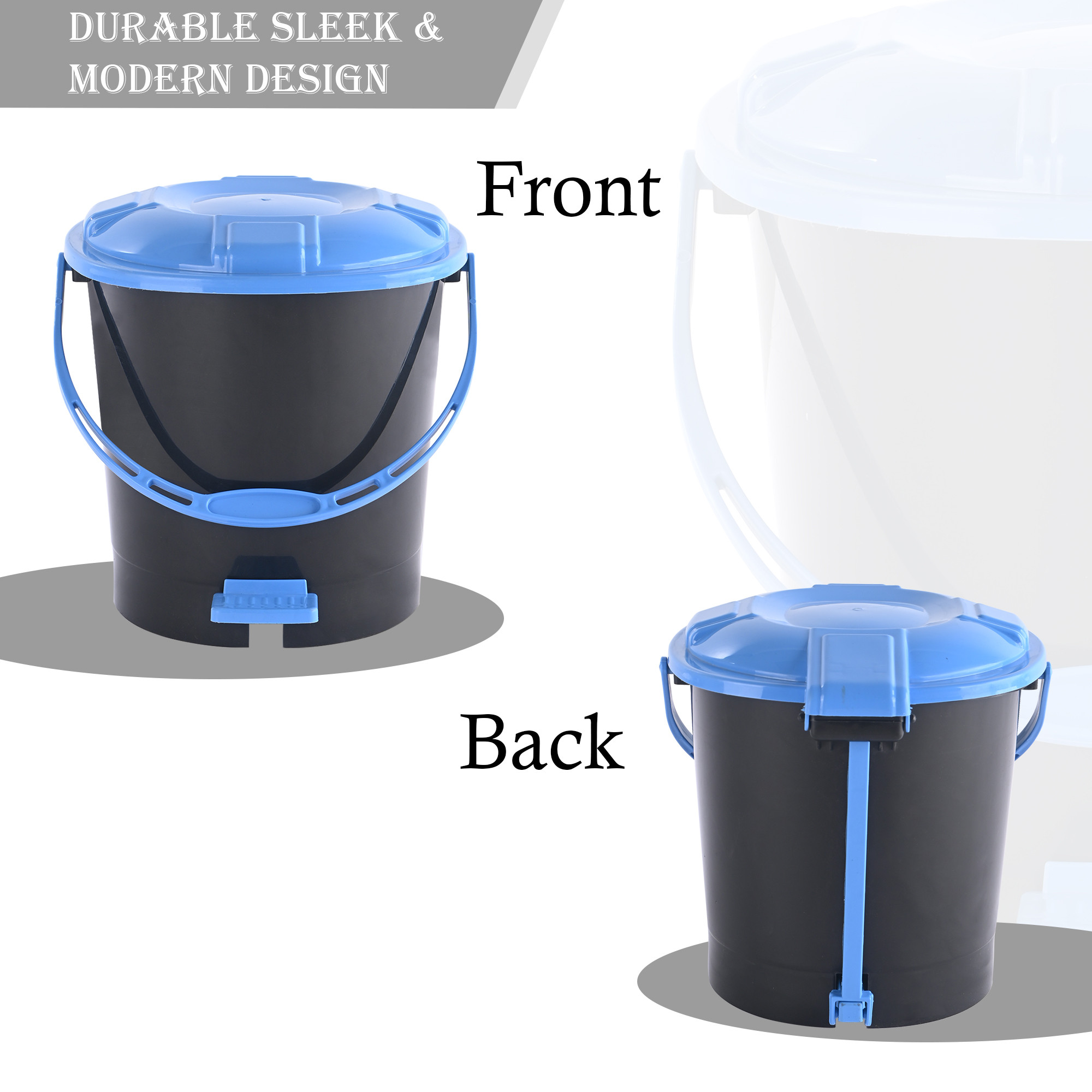 Kuber Industries 7 Ltr Plastic Dustbin for Home with Pedal Lid  Handle  Dustbin for Kitchen Bathroom  Office  Garbage Bin for Wet or Dry Waste  Check Dhakkan- Grey  Blue
