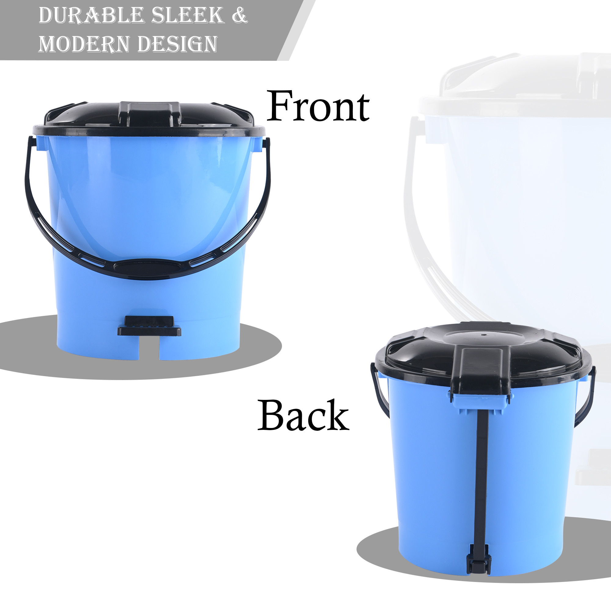 Kuber Industries 7 Ltr Plastic Dustbin for Home with Pedal Lid  Handle  Dustbin for Kitchen Bathroom  Office  Garbage Bin for Wet or Dry Waste  Check Dhakkan- Blue  Black