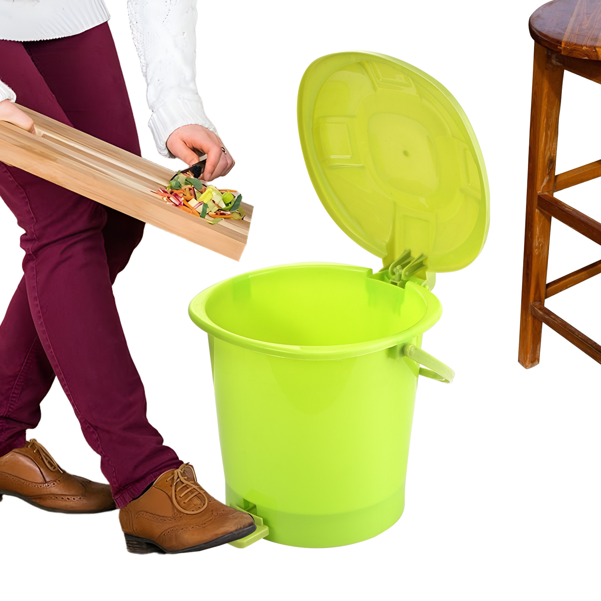 Kuber Industries 7 Ltr Plastic Pedal Dustbin With Handle  Lightweight  Multipurpose Garbage Waste Bin For Home Kitchen Bathroom  Office  Green