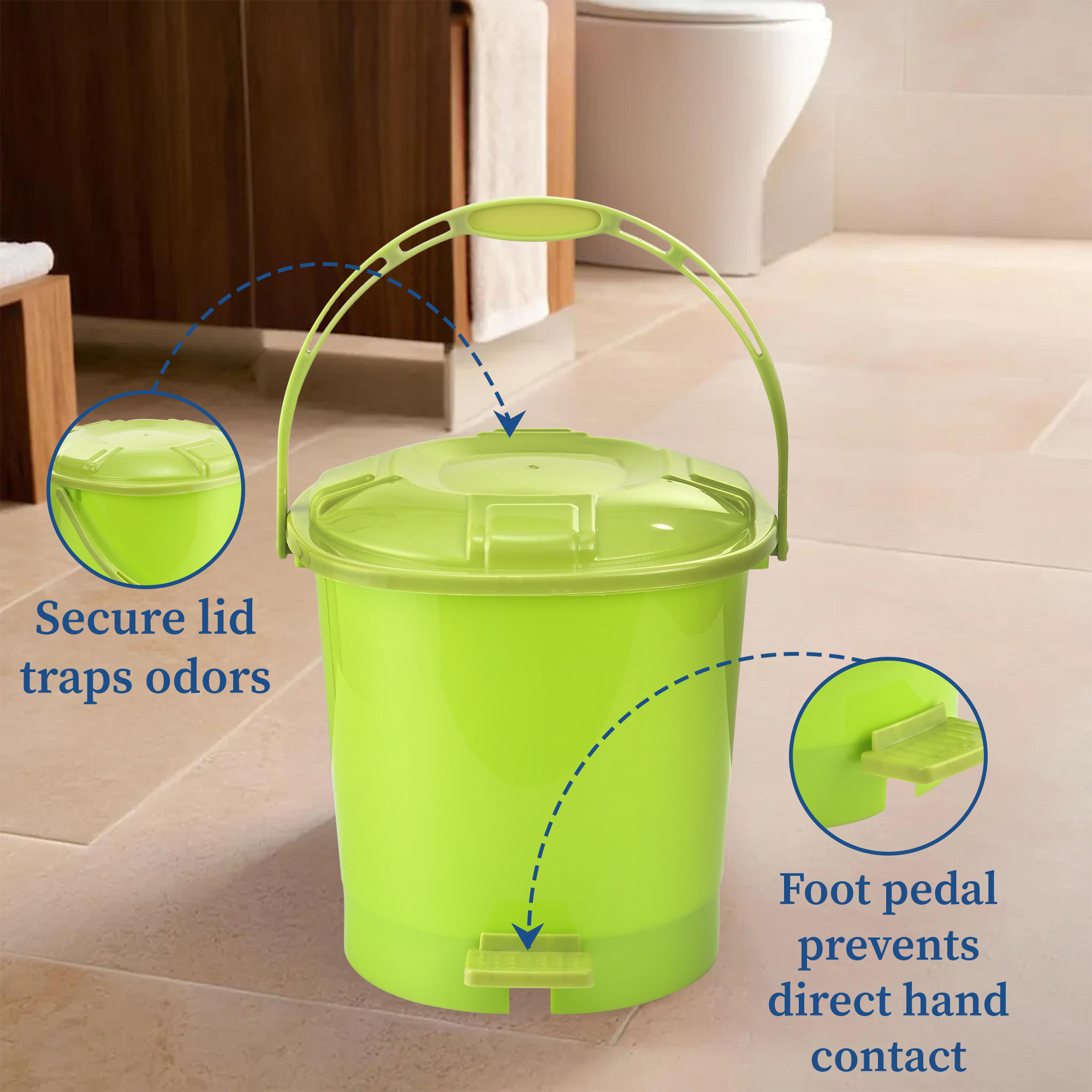 Kuber Industries 7 Ltr Plastic Pedal Dustbin With Handle  Lightweight  Multipurpose Garbage Waste Bin For Home Kitchen Bathroom  Office  Green