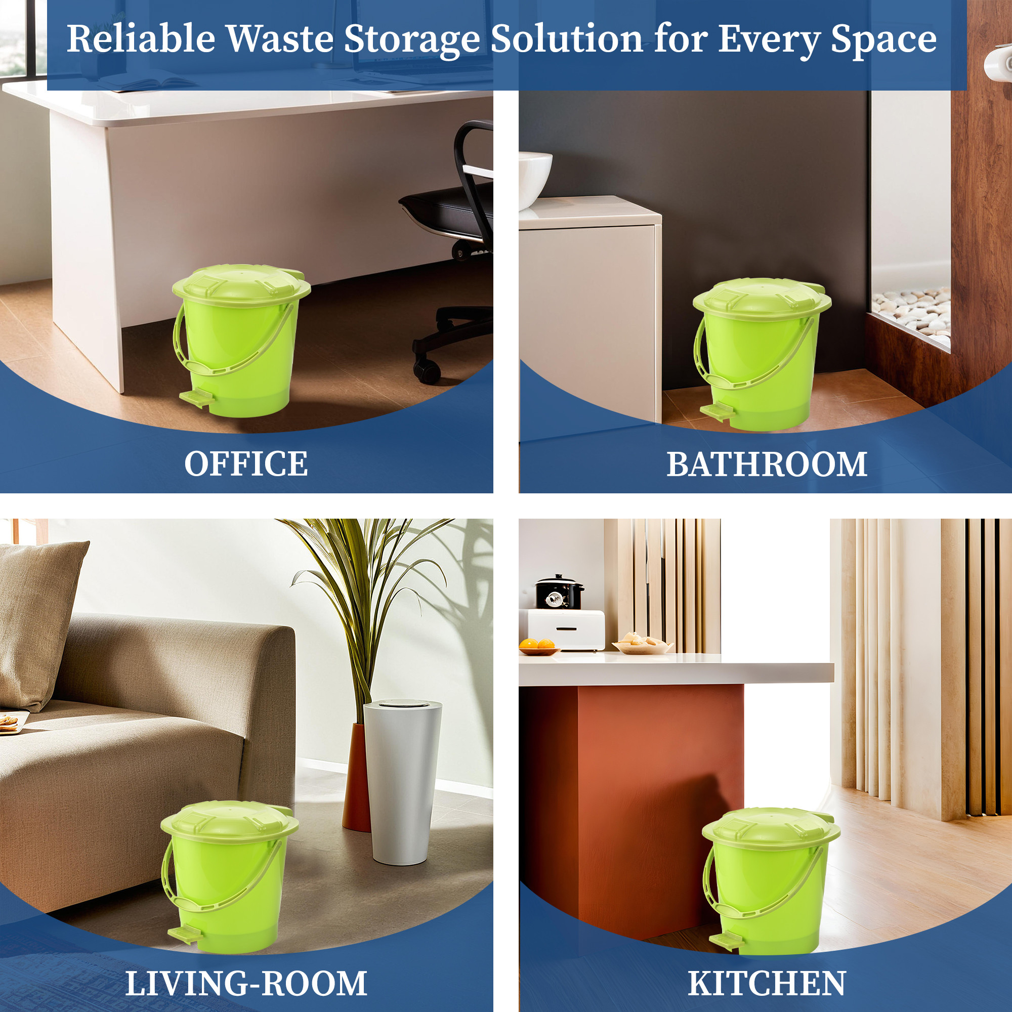 Kuber Industries 7 Ltr Plastic Pedal Dustbin With Handle  Lightweight  Multipurpose Garbage Waste Bin For Home Kitchen Bathroom  Office  Green