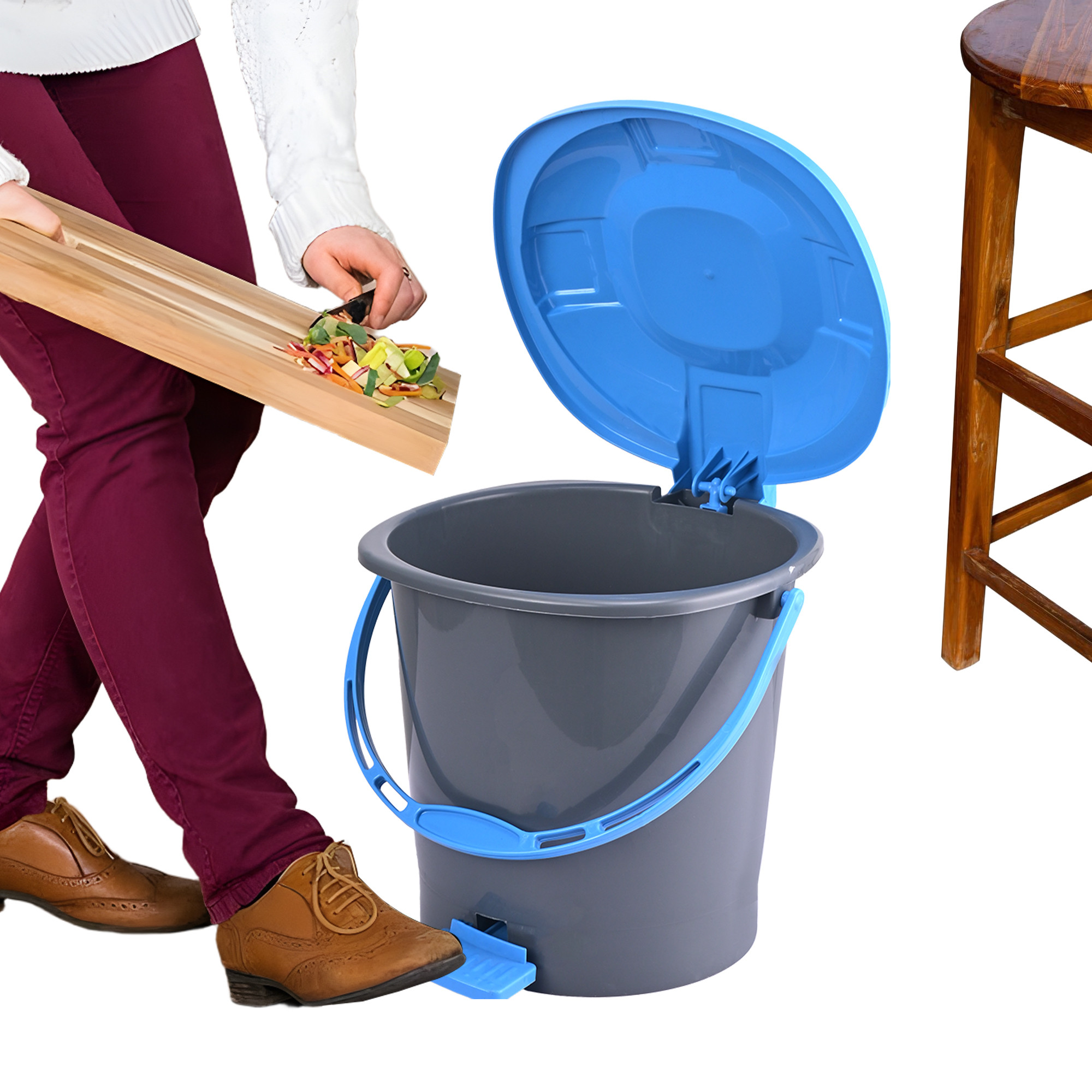 Kuber Industries 7 Ltr Plastic Pedal Dustbin With Handle  Lightweight  Multiuses Garbage Waste Bin For Home Kitchen Bathroom  Office  Check Dhakkan- Blue