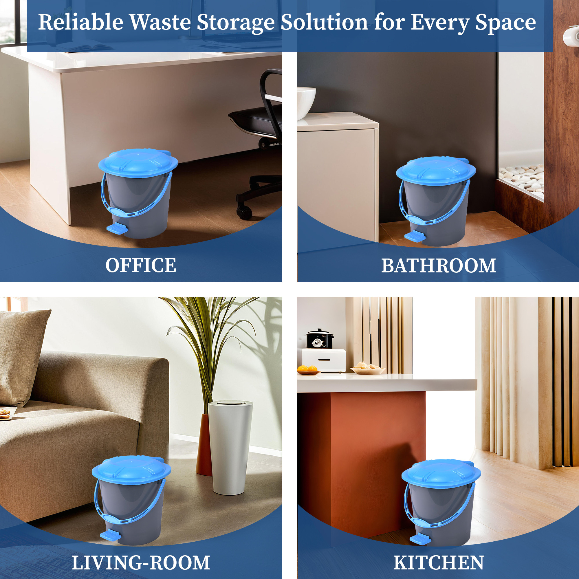 Kuber Industries 7 Ltr Plastic Pedal Dustbin With Handle  Lightweight  Multiuses Garbage Waste Bin For Home Kitchen Bathroom  Office  Check Dhakkan- Blue