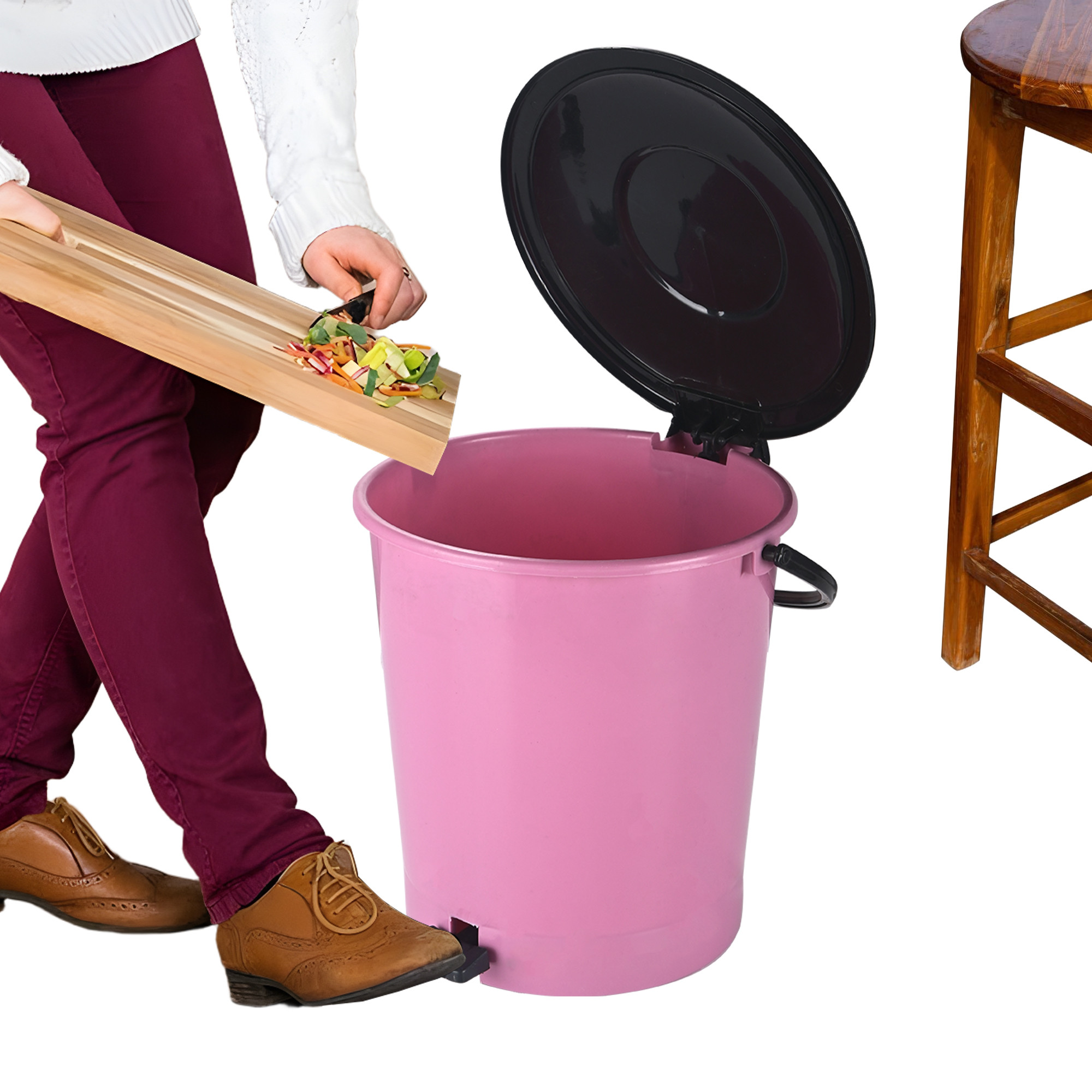 Kuber Industries 7 Ltr Plastic Pedal Dustbin With Handle  Lightweight  Multiuses Garbage Waste Bin For Home Kitchen Bathroom  Office  Pink  Black