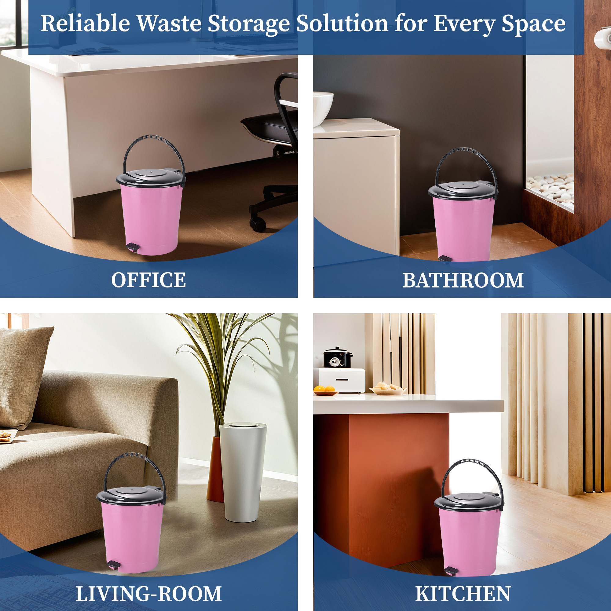 Kuber Industries 7 Ltr Plastic Pedal Dustbin With Handle  Lightweight  Multiuses Garbage Waste Bin For Home Kitchen Bathroom  Office  Pink  Black