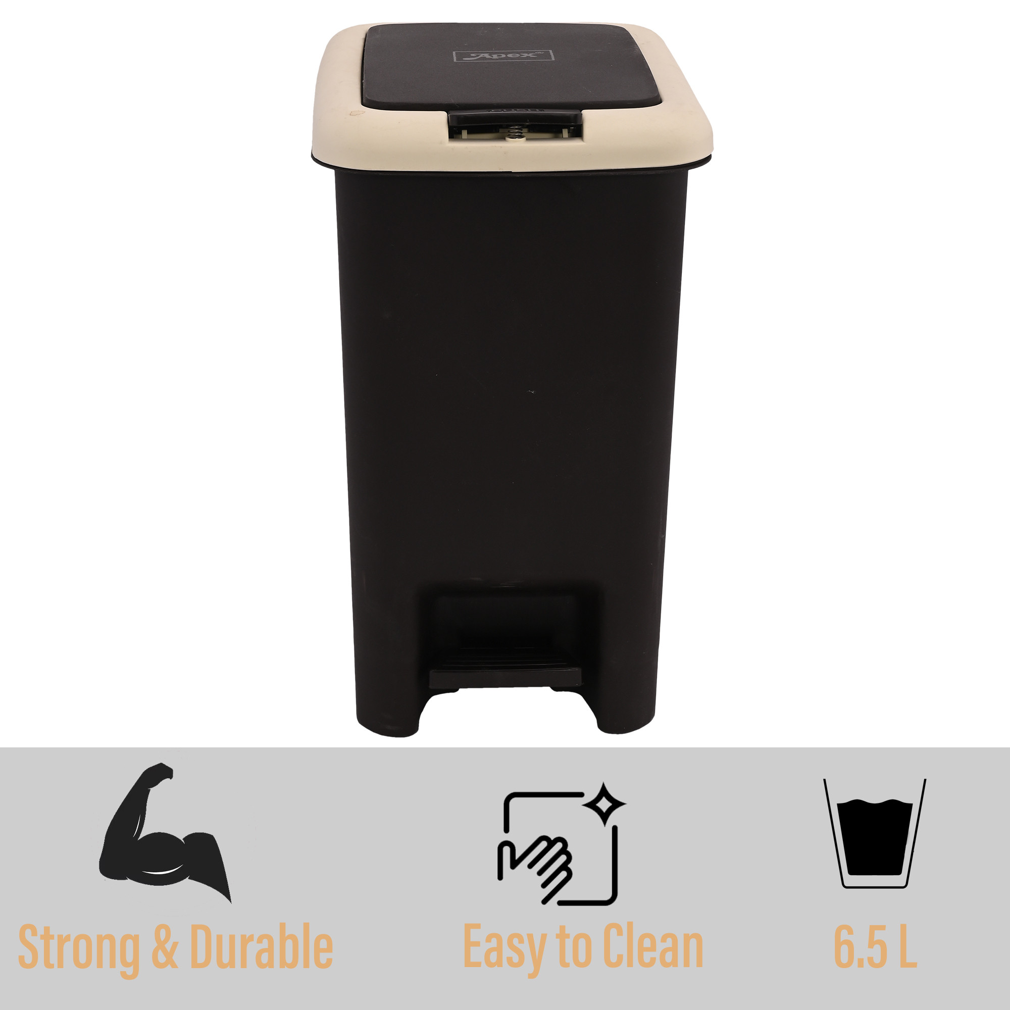 Kuber Industries 7 Ltr Spring Lock Dustbin for Kitchen  Home with Pedal  Dust Bin  Waste Box for BedroomOffice Toilet  Under Sink Garbage Holder  Brown  Cream