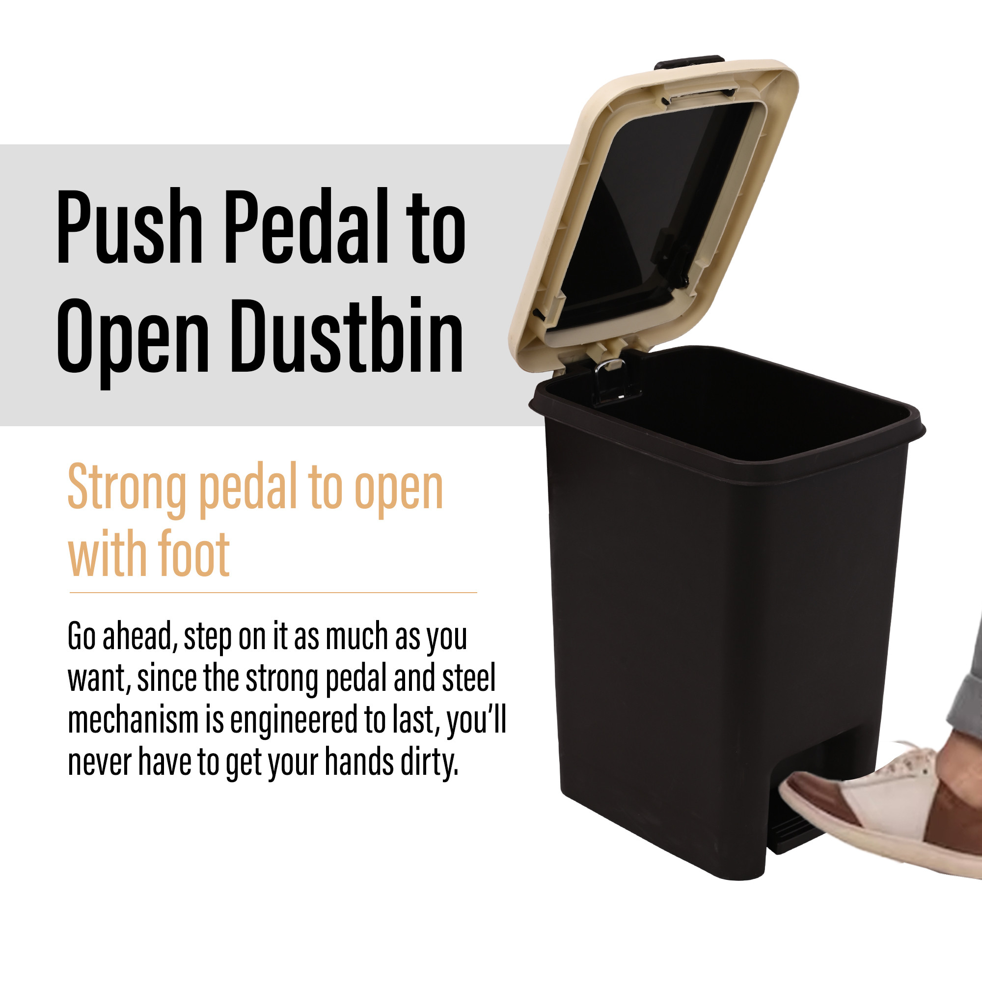 Kuber Industries 7 Ltr Spring Lock Dustbin for Kitchen  Home with Pedal  Dust Bin  Waste Box for BedroomOffice Toilet  Under Sink Garbage Holder  Brown  Cream