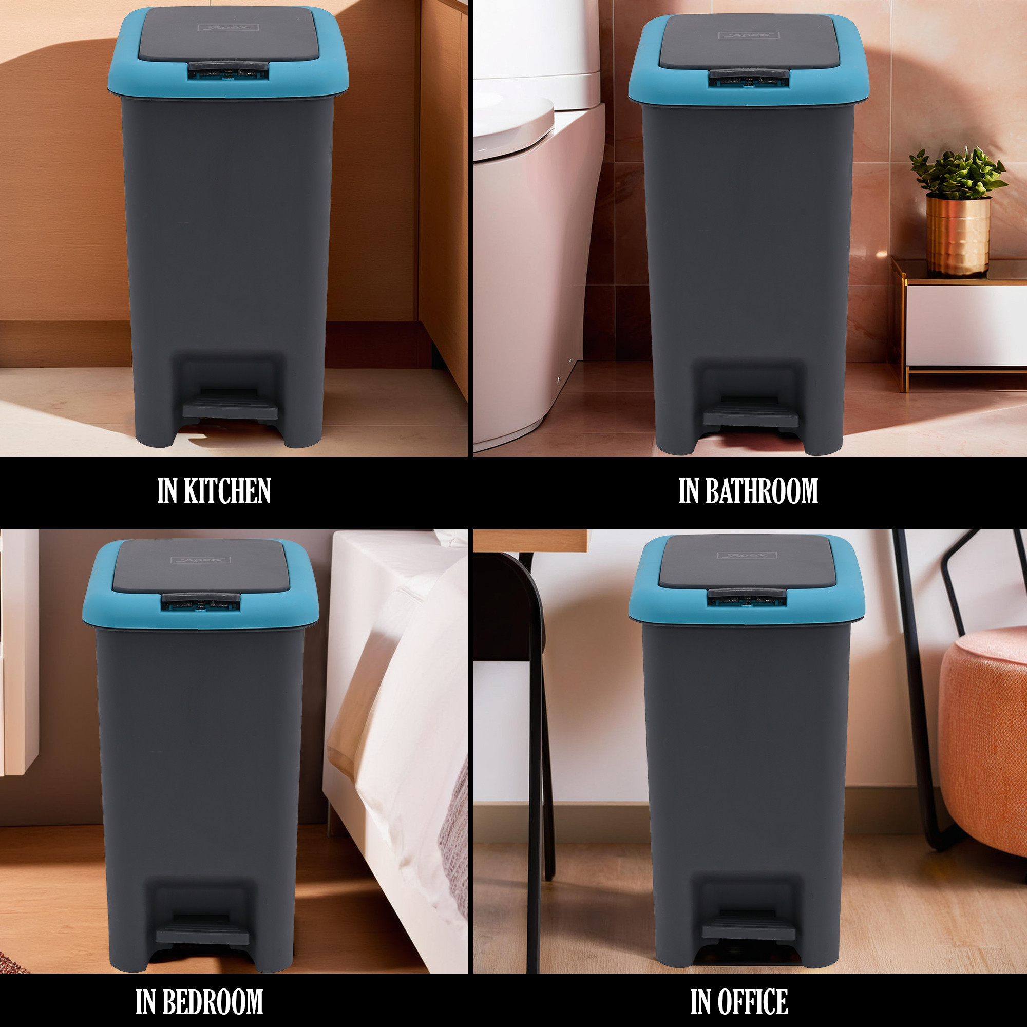 Kuber Industries 7 Ltr Spring Lock Dustbin for Kitchen  Home with Pedal  Dust Bin  Waste Box for BedroomOffice Toilets  Under Sink Garbage Holder  Grey  Blue