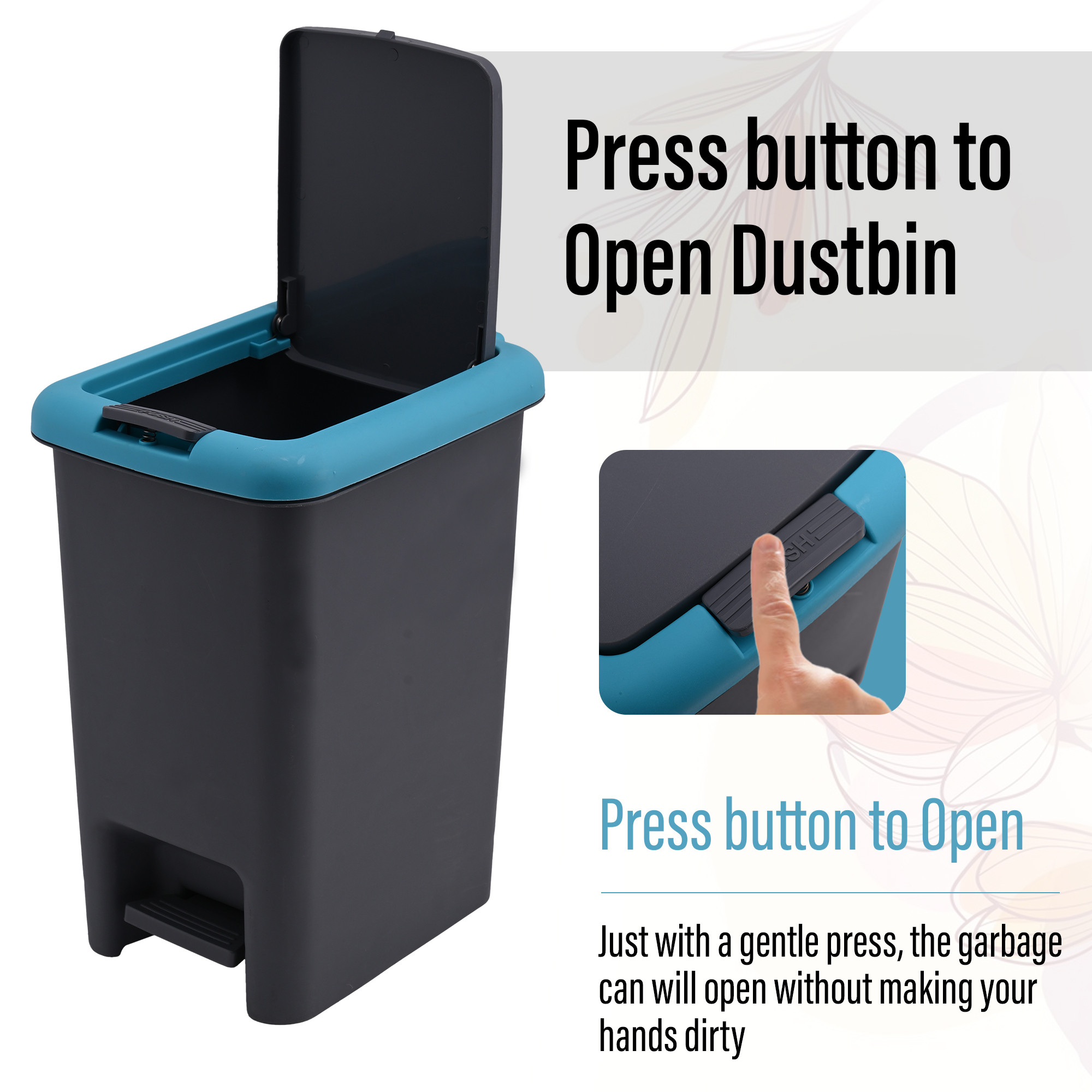 Kuber Industries 7 Ltr Spring Lock Dustbin for Kitchen  Home with Pedal  Dust Bin  Waste Box for BedroomOffice Toilets  Under Sink Garbage Holder  Grey  Blue
