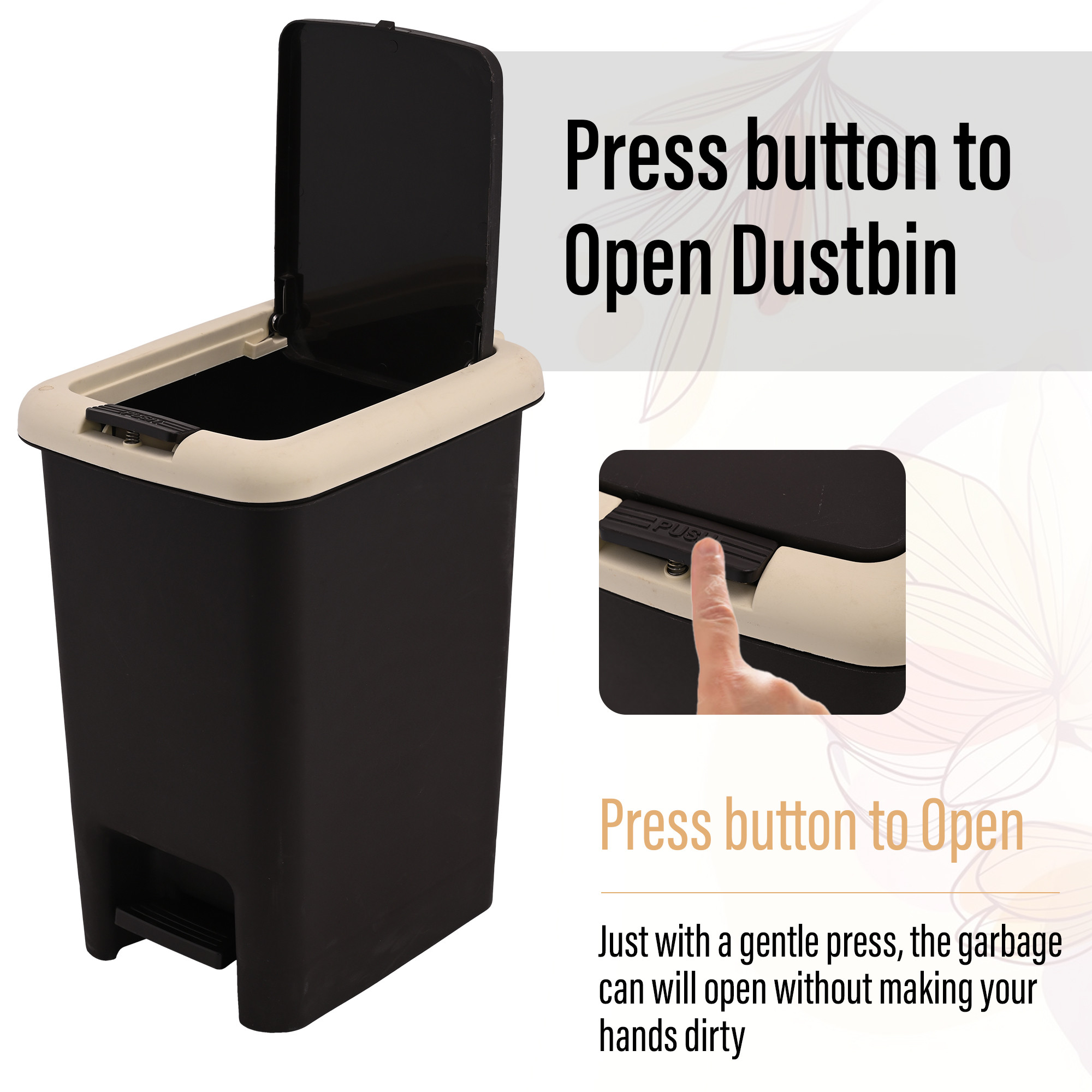 Kuber Industries 7 Ltr Spring Lock Dustbin for Kitchen  Home with Pedal  Dust Bin  Waste Box for BedroomOffice Toilet  Under Sink Garbage Holder  Brown  Cream