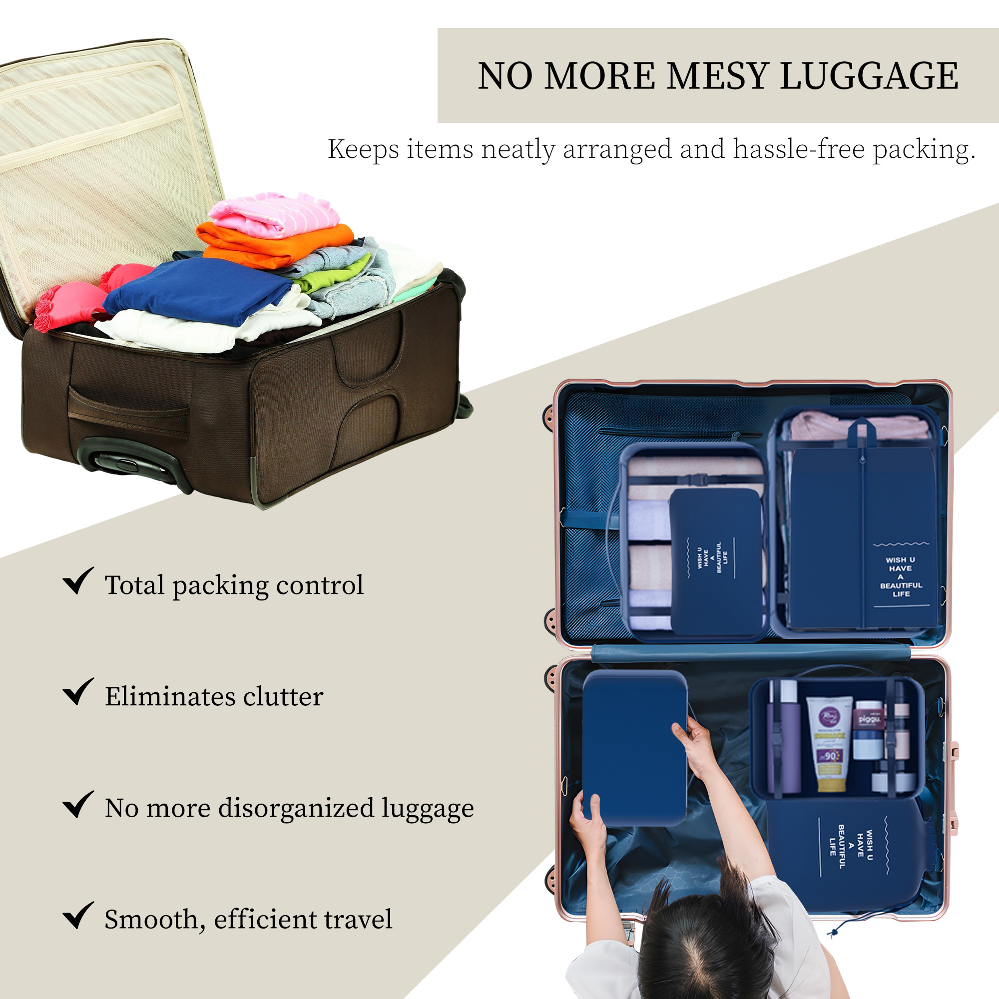 Kuber Industries 7 Pcs Foldable Travel Pouches for Women  Men with Zip  Multi-Size Luggage Organiser Bags for Travel  Packing Cube Ideal for Clothes Shoe  Toiletries  YJ-36-DBLU  Dark Blue