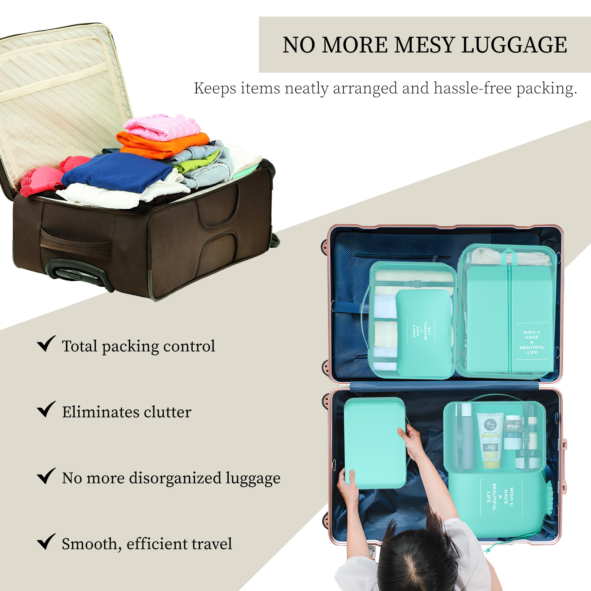 Kuber Industries 7 Pcs Foldable Travel Pouches for Women  Men with Zip  Multi-Size Luggage Organiser Bags for Travel  Packing Cube Ideal for Clothes Shoes Toiletries  YJ-36-BLU  Azure Blue