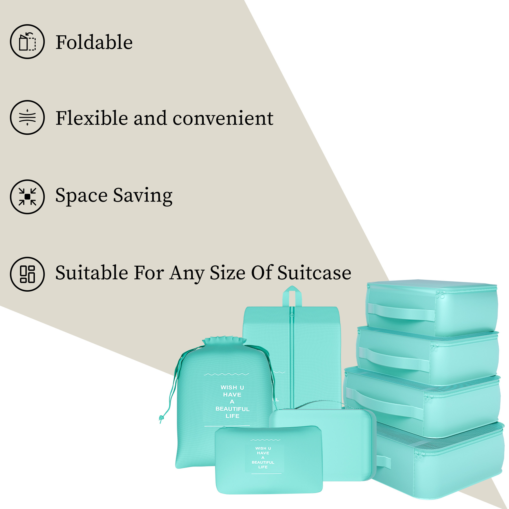 Kuber Industries 7 Pcs Foldable Travel Pouches for Women  Men with Zip  Multi-Size Luggage Organiser Bags for Travel  Packing Cube Ideal for Clothes Shoes Toiletries  YJ-36-BLU  Azure Blue