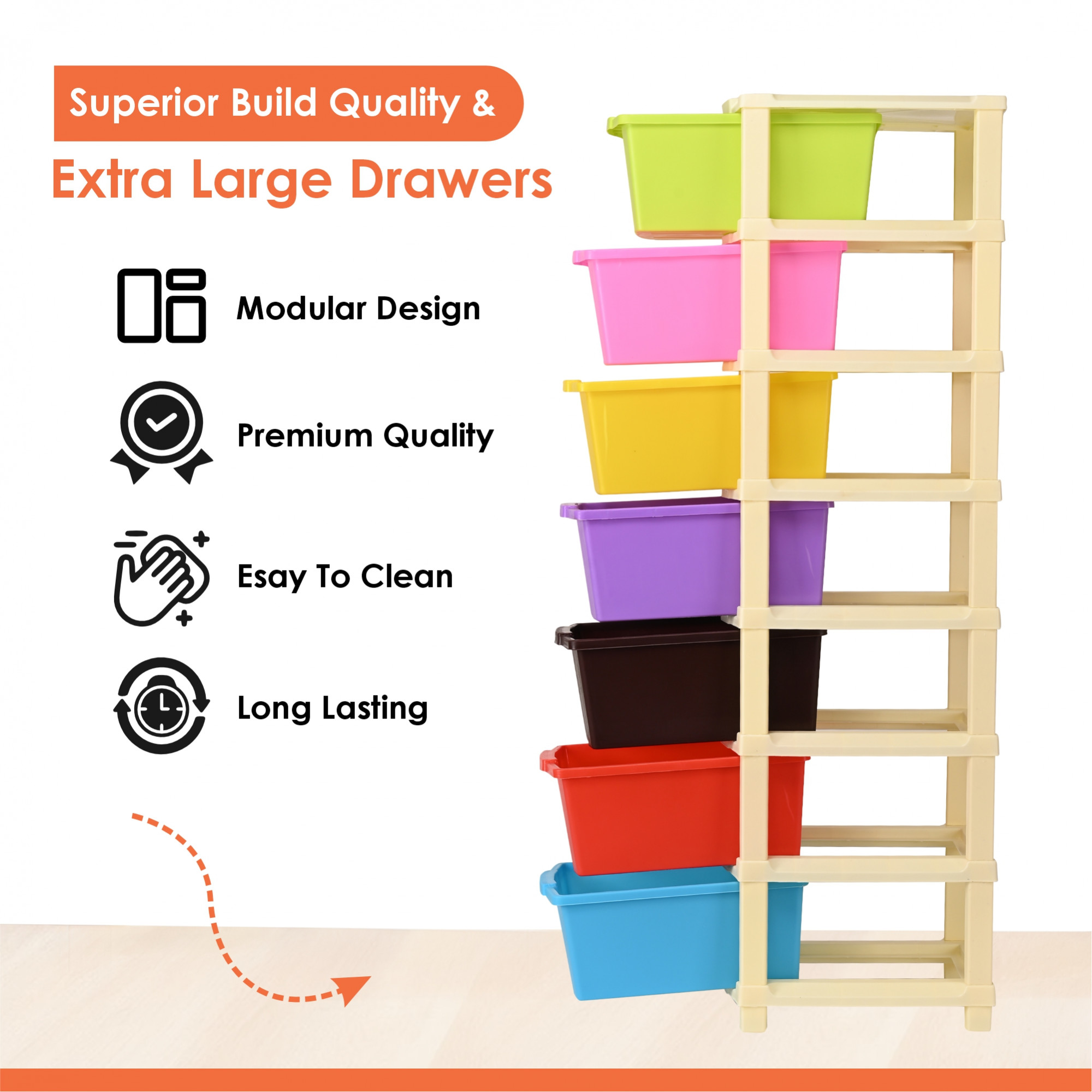 Kuber Industries 7-Tier Multipurpose Drawer Cabinet for Clothes Toys  Stationary Items  Space-Saving Drawer Storage Organizer for Bedroom Living Room  Home  Multicolor