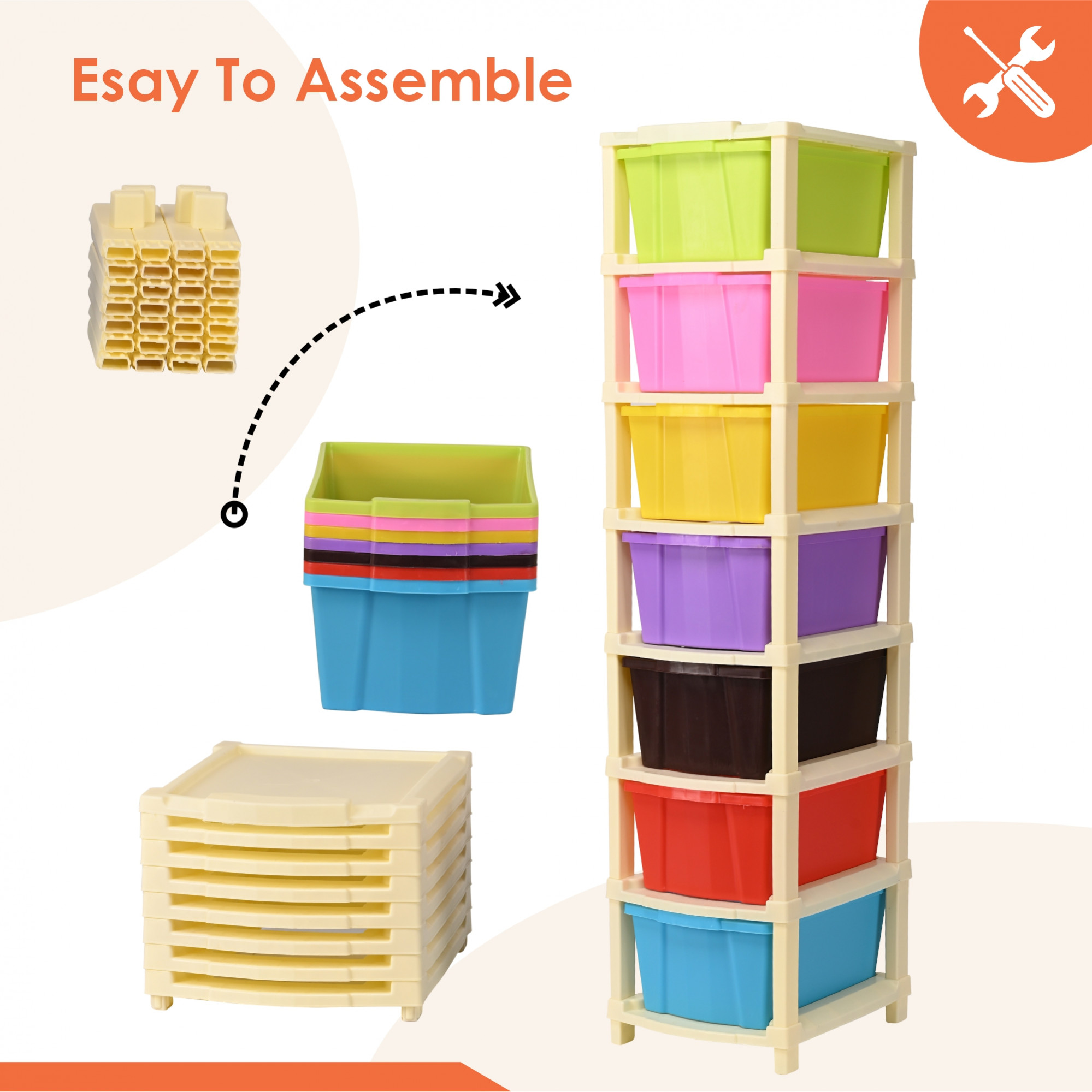 Kuber Industries 7-Tier Multipurpose Drawer Cabinet for Clothes Toys  Stationary Items  Space-Saving Drawer Storage Organizer for Bedroom Living Room  Home  Multicolor