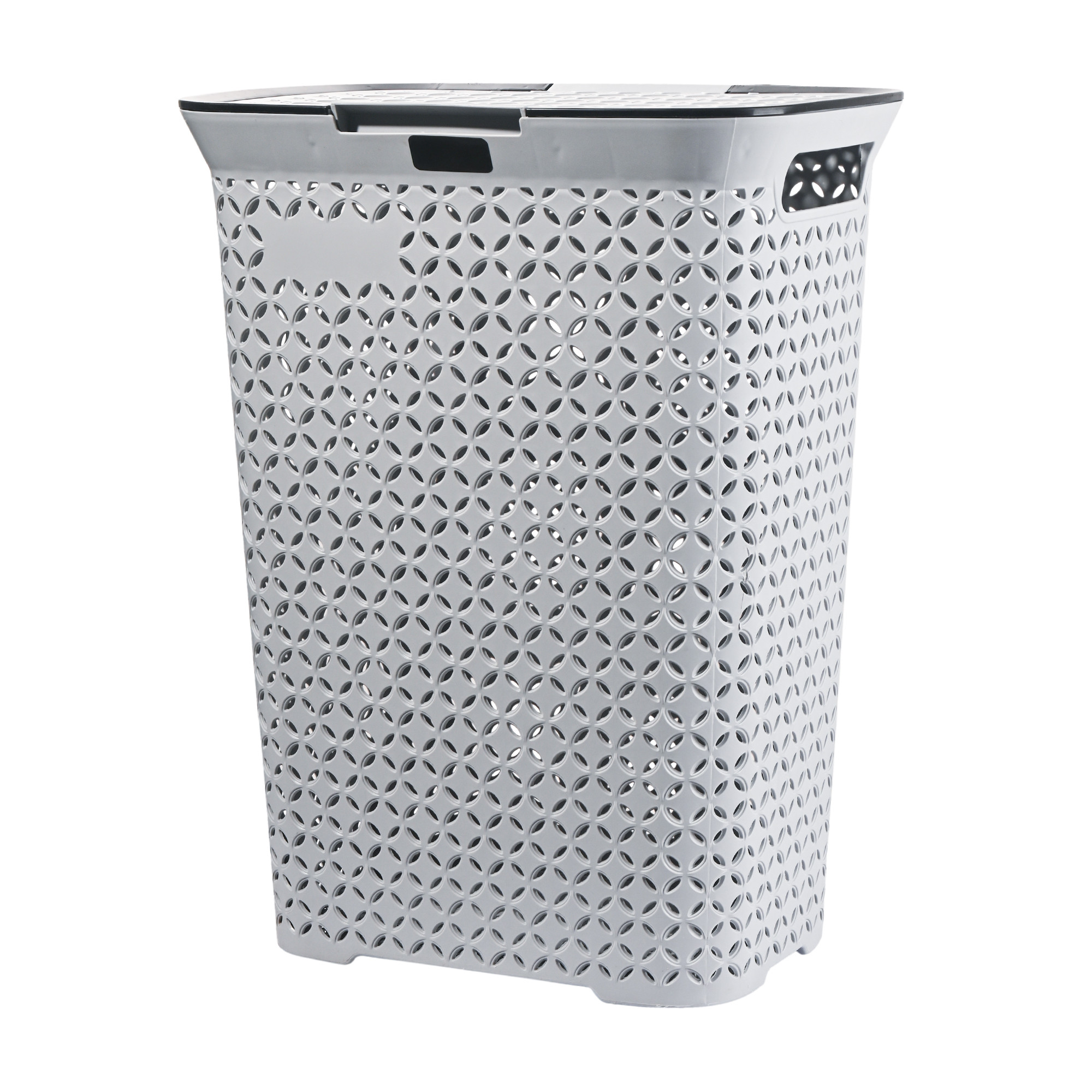 Kuber Industries 70 Ltrs Plastic Large Laundry Basket for Clothes with Lid  Multipurpose Storage Organiser for Home Bedroom and Bathroom  Grey
