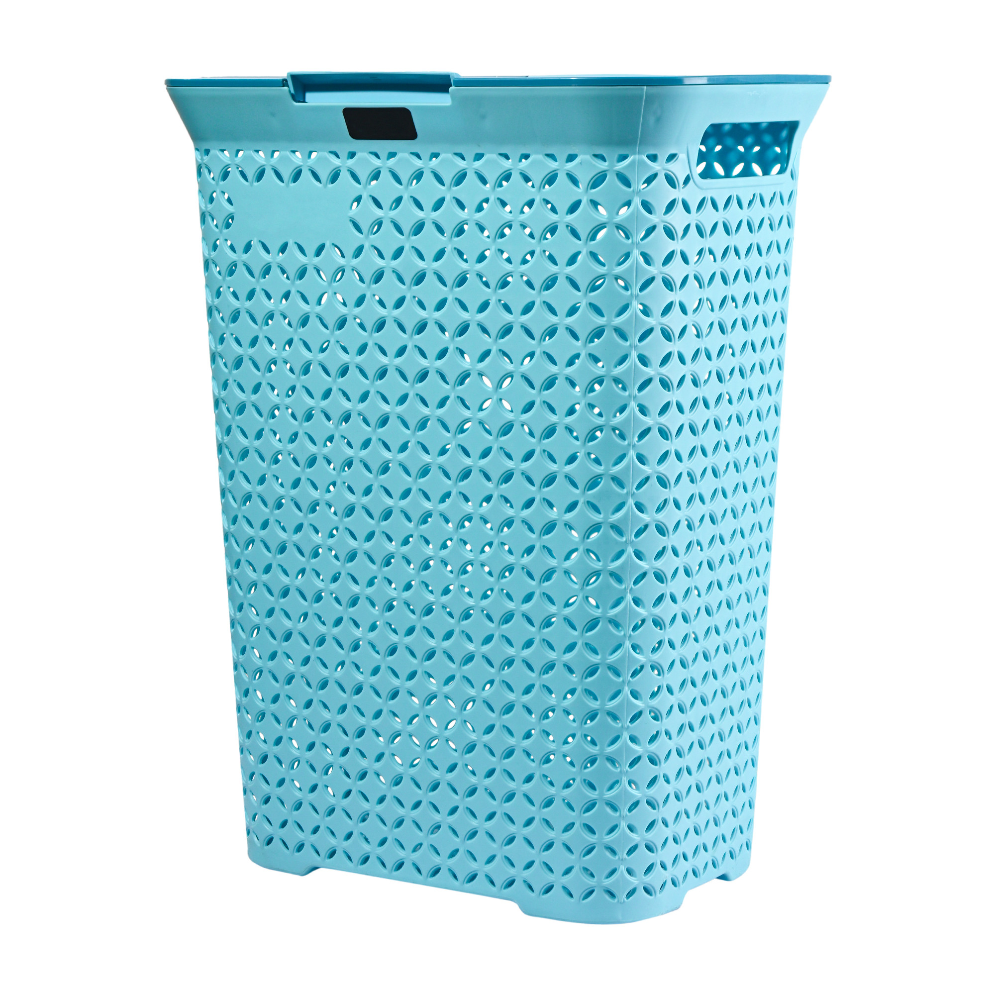 Kuber Industries 70 Ltrs Plastic Large Laundry Basket for Clothes with Lid  Multipurpose Storage Organiser for Home Bedroom and Bathroom  Aero Blue