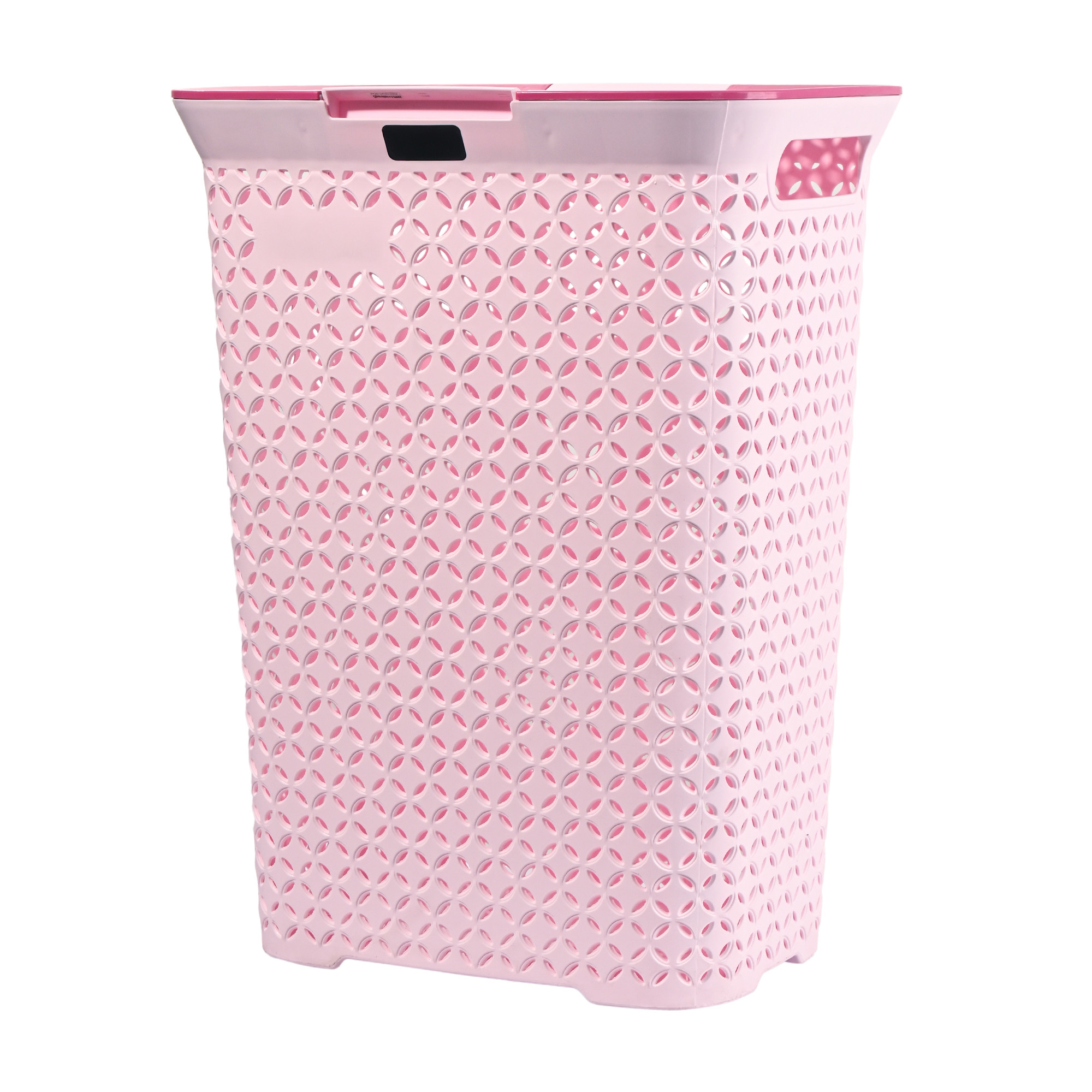 Kuber Industries 70 Ltrs Plastic Large Laundry Basket for Clothes with Lid  Multipurpose Storage Organiser for Home Bedroom and Bathroom  Pale Pink