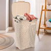 70 Ltrs Plastic Large Laundry Basket for Clothes with Lid | Multipurpose Storage Organiser for Home, Bedroom and Bathroom | Ivory