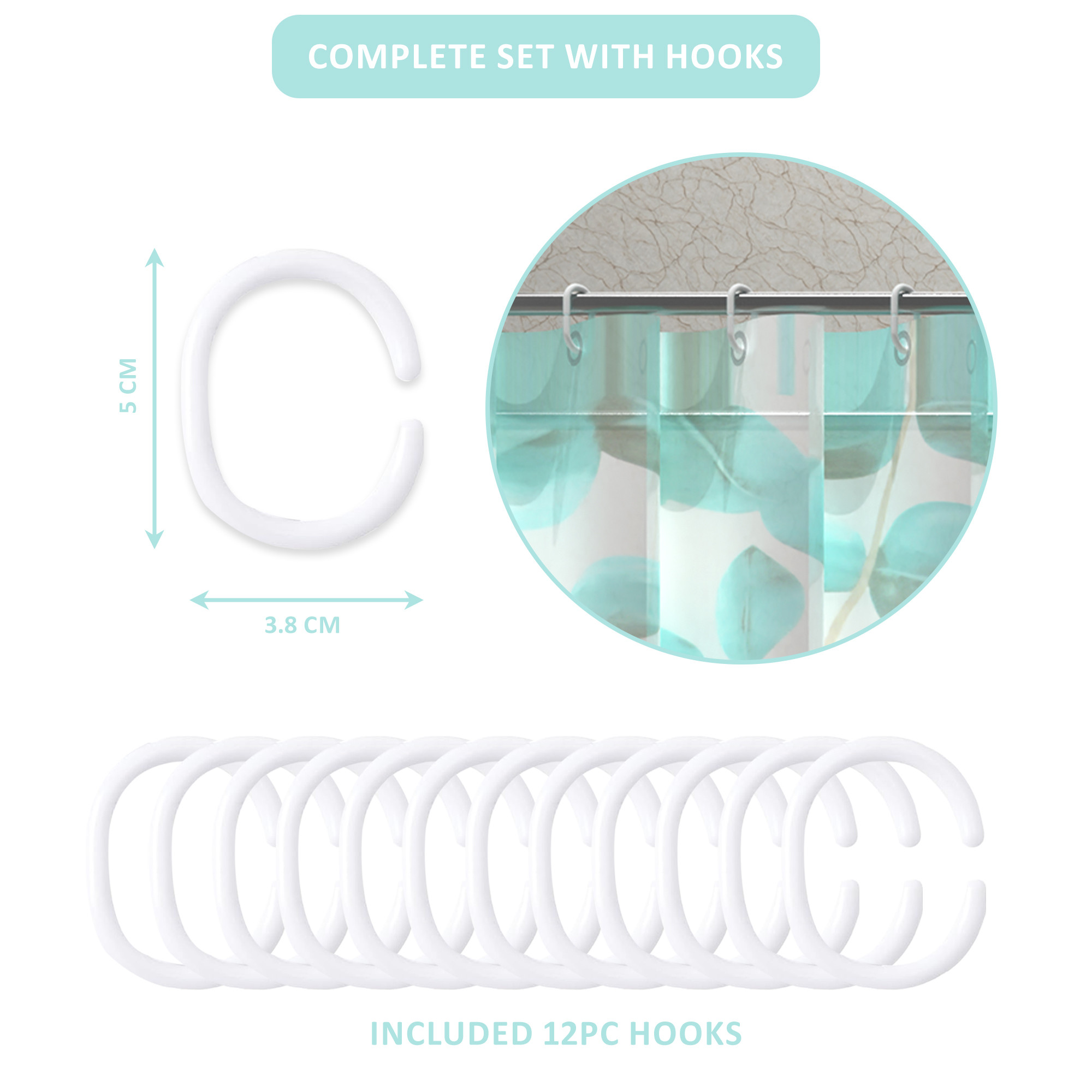 Kuber Industries 71x71 Inch Waterproof Shower Curtains For Bathroom with 12 Rings  Washroom Partition Screen  Wall Divider Parda For Bath  JY-4-2  Leaf Print - Green