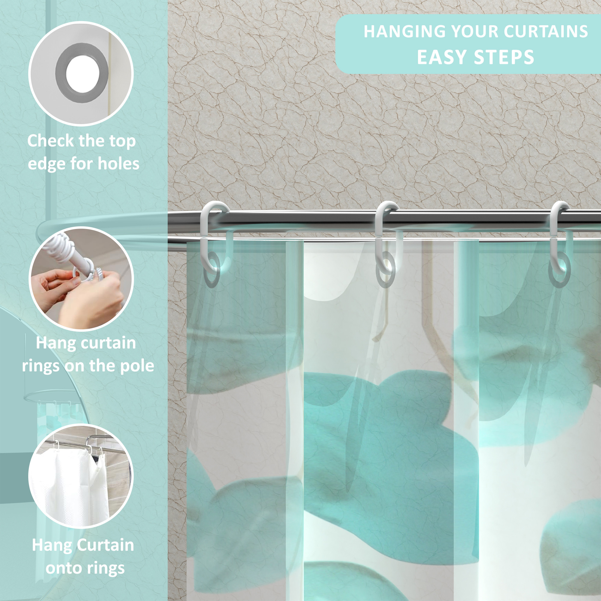 Kuber Industries 71x71 Inch Waterproof Shower Curtains For Bathroom with 12 Rings  Washroom Partition Screen  Wall Divider Parda For Bath  JY-4-2  Leaf Print - Green