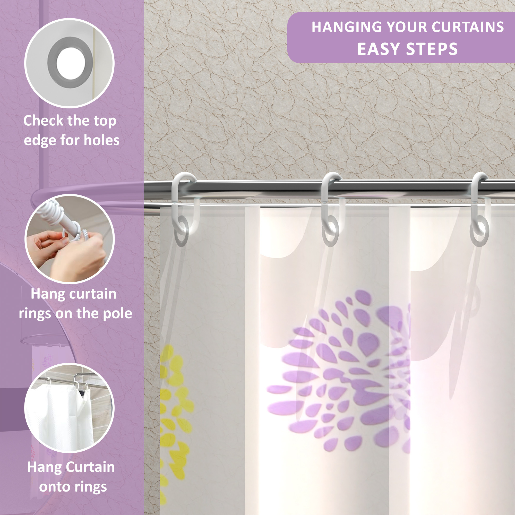 Kuber Industries 71x71 Inch Waterproof Shower Curtains For Bathroom with 12 Rings  Washroom Partition Screen  Wall Divider Parda For Bath  JY-2-3  Multi Firework Print - White