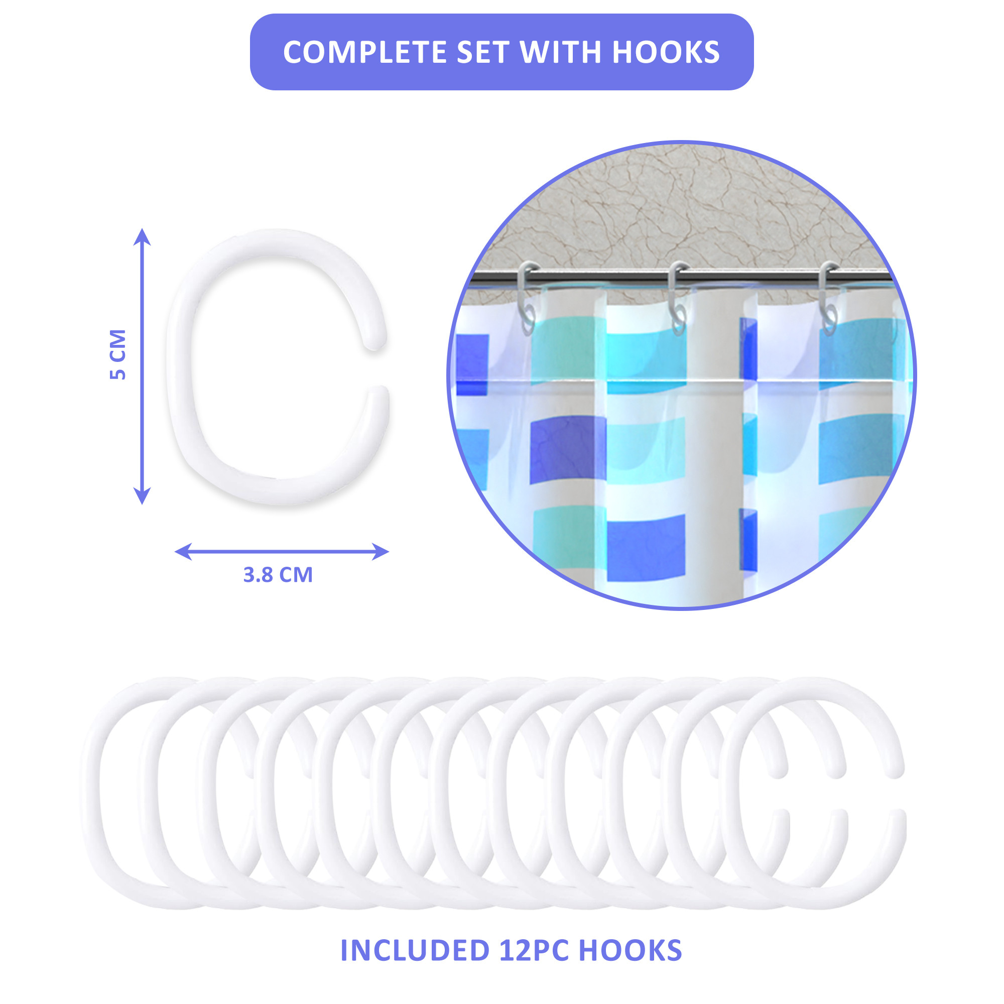 Kuber Industries 71x71 Inch Waterproof Shower Curtains For Bathroom with 12 Rings  Washroom Partition Screen  Wall Divider Parda For Bath  JY-2-2  Block Print - Blue