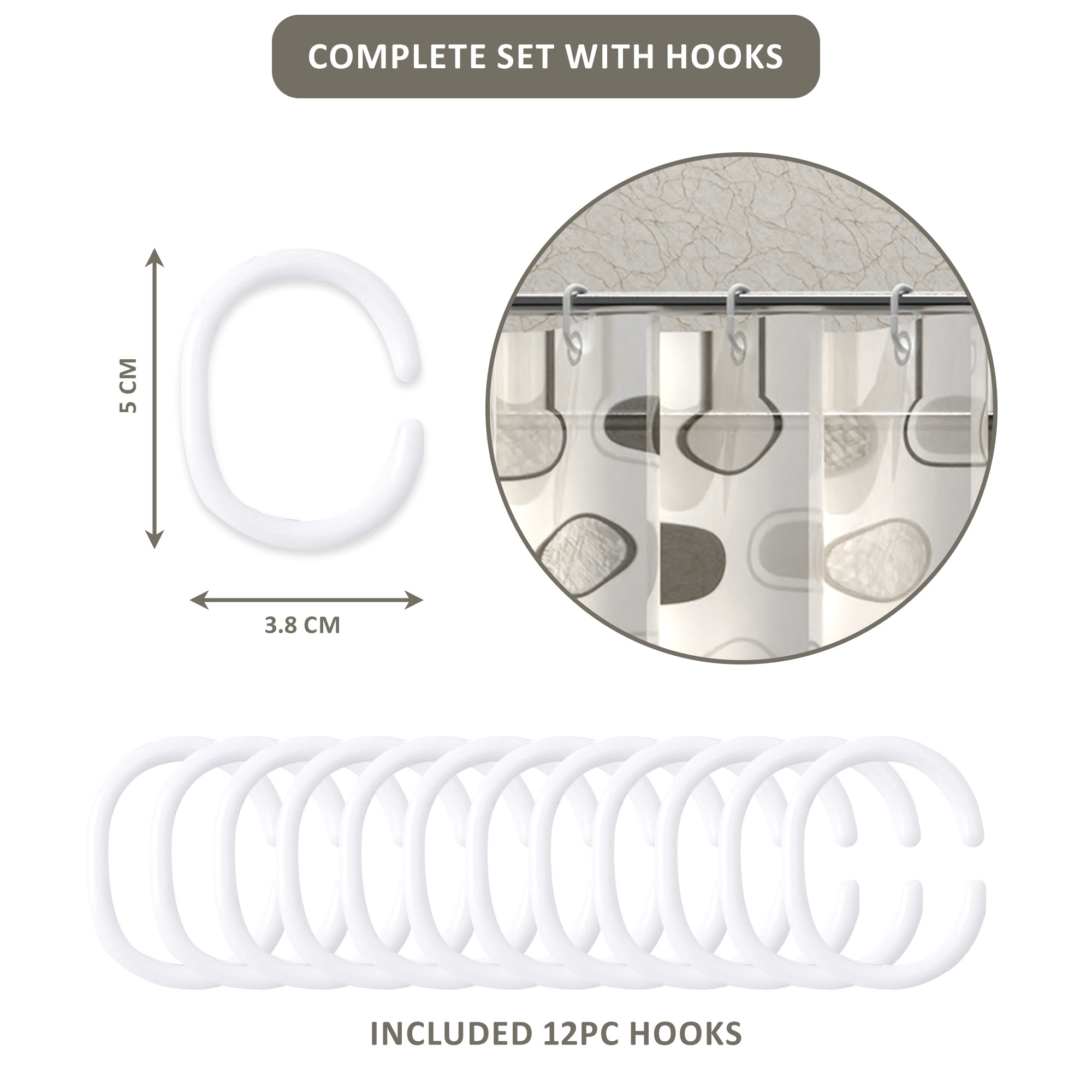 Kuber Industries 71x71 Inch Waterproof Shower Curtains For Bathroom with 12 Rings  Washroom Partition Screen  Wall Divider Parda For Bath  JY-2-4  Circle Print - Grey