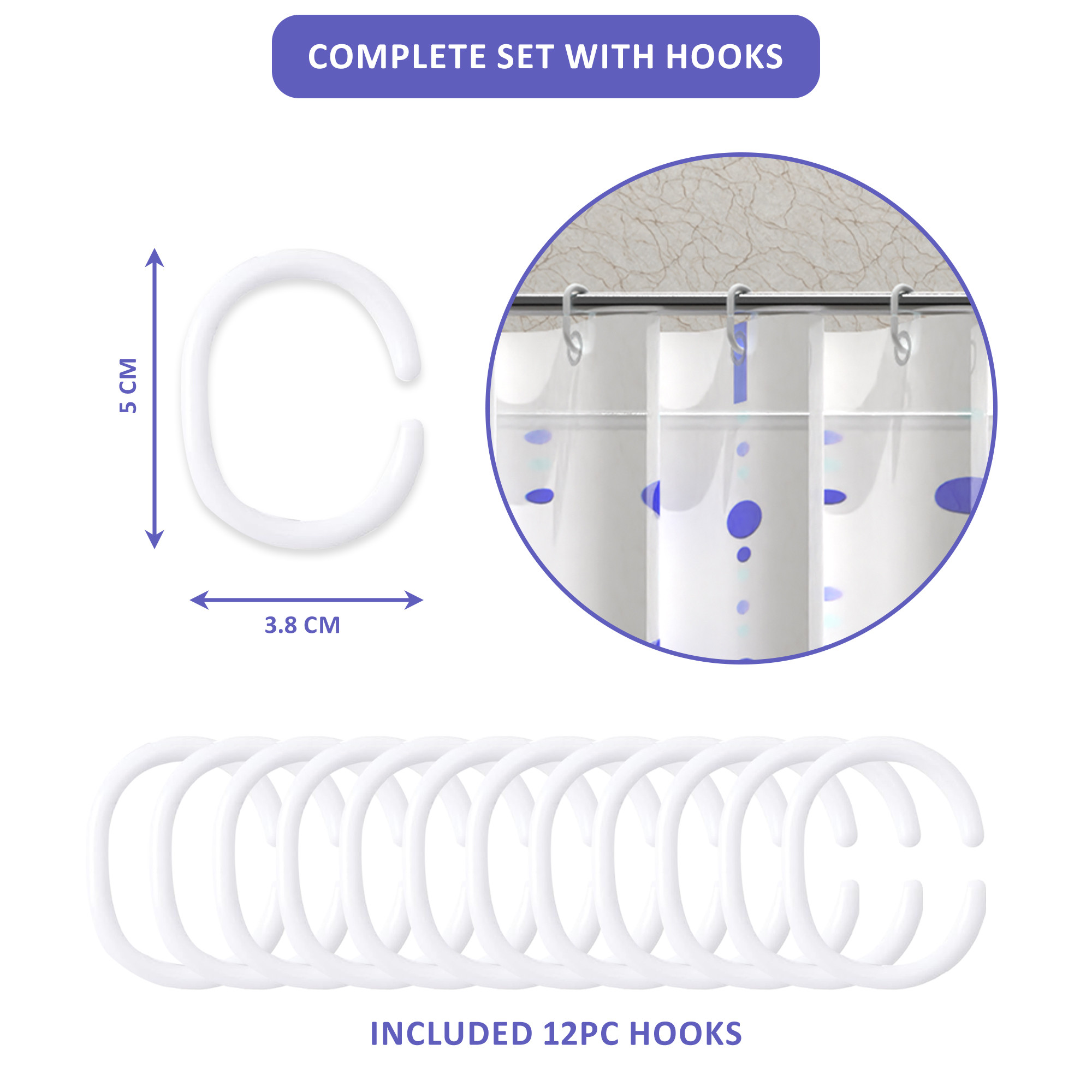 Kuber Industries 71x71 Inch Waterproof Shower Curtains For Bathroom with 12 Rings  Washroom Partition Screen  Wall Divider Parda For Bath  JY-1-3  Dots Print - White  Blue