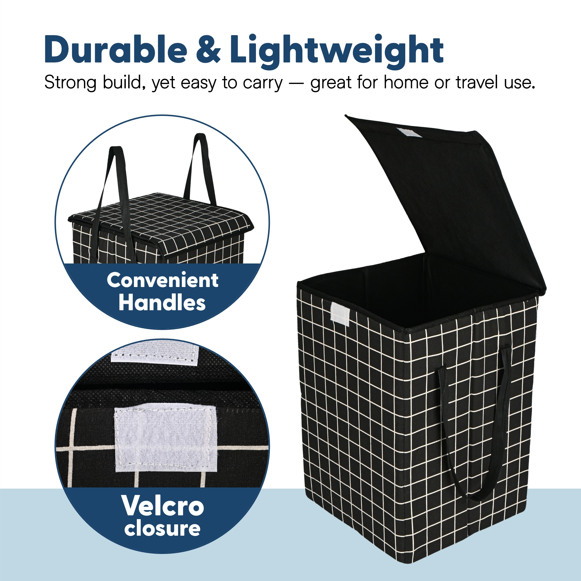 Kuber Industries 75 L Big Size Laundry Bag for Clothes  Foldable Laundry Basket for Clothes Storage with Lid  Dress Basket Perfect for Everyday Use Toys Bedroom  Checked Print  Black